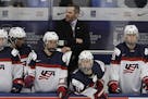 United States coach Robb Stauber was seen in the bench area during the third period of a IIHF Women's World Championship hockey tournament game agains