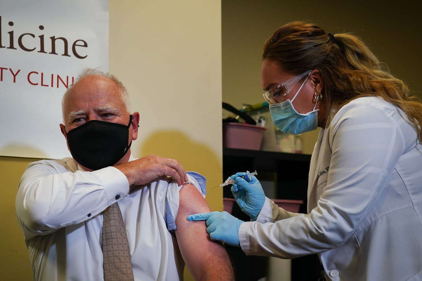 The local media was on site to watch Minnesota Gov. Tim Walz and Commissioner of Health Jan Malcom receive their annual flu shots at the United Family Medicine clinic in Saint Paul on Tuesday, Oct. 5, 2021.