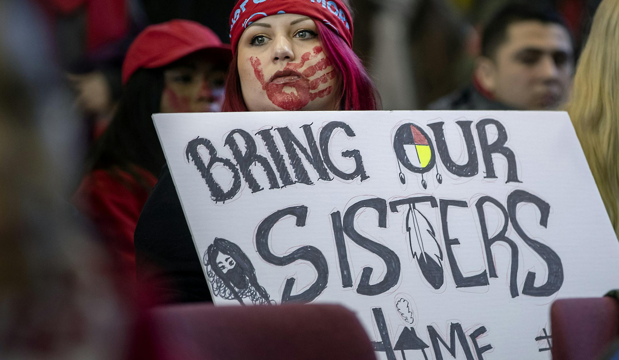 Naomi Stone of Lac De Flambeau, participated in a rally and walk for the Missing and Murdered Indigenous Women, from the American Indian Center, Friday, February 14, 2020 in Minneapolis, MN. ] ELIZABETH FLORES • liz.flores@startribune.com