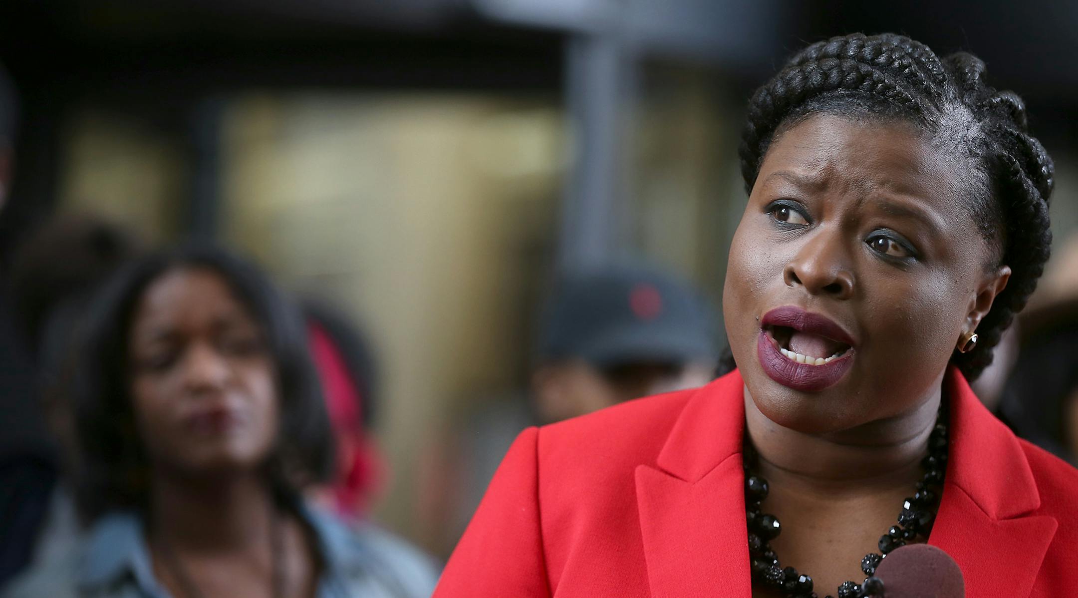 Nekima Levy-Pounds addressed the media during a press conference, Monday, April 4, 2016 at the Hennepin County Government Center in Minneapolis, MN. The Minneapolis NAACP held a press conference, including representatives of the Twin Cities Coalition for Justice for Jamar, Black Lives Matter Minneapolis, and Black Clergy United for Change to discuss recent developments in the Jamar Clark officer-involved shooting case. ] (ELIZABETH FLORES/STAR TRIBUNE) ELIZABETH FLORES &#x2022; eflores@startribu