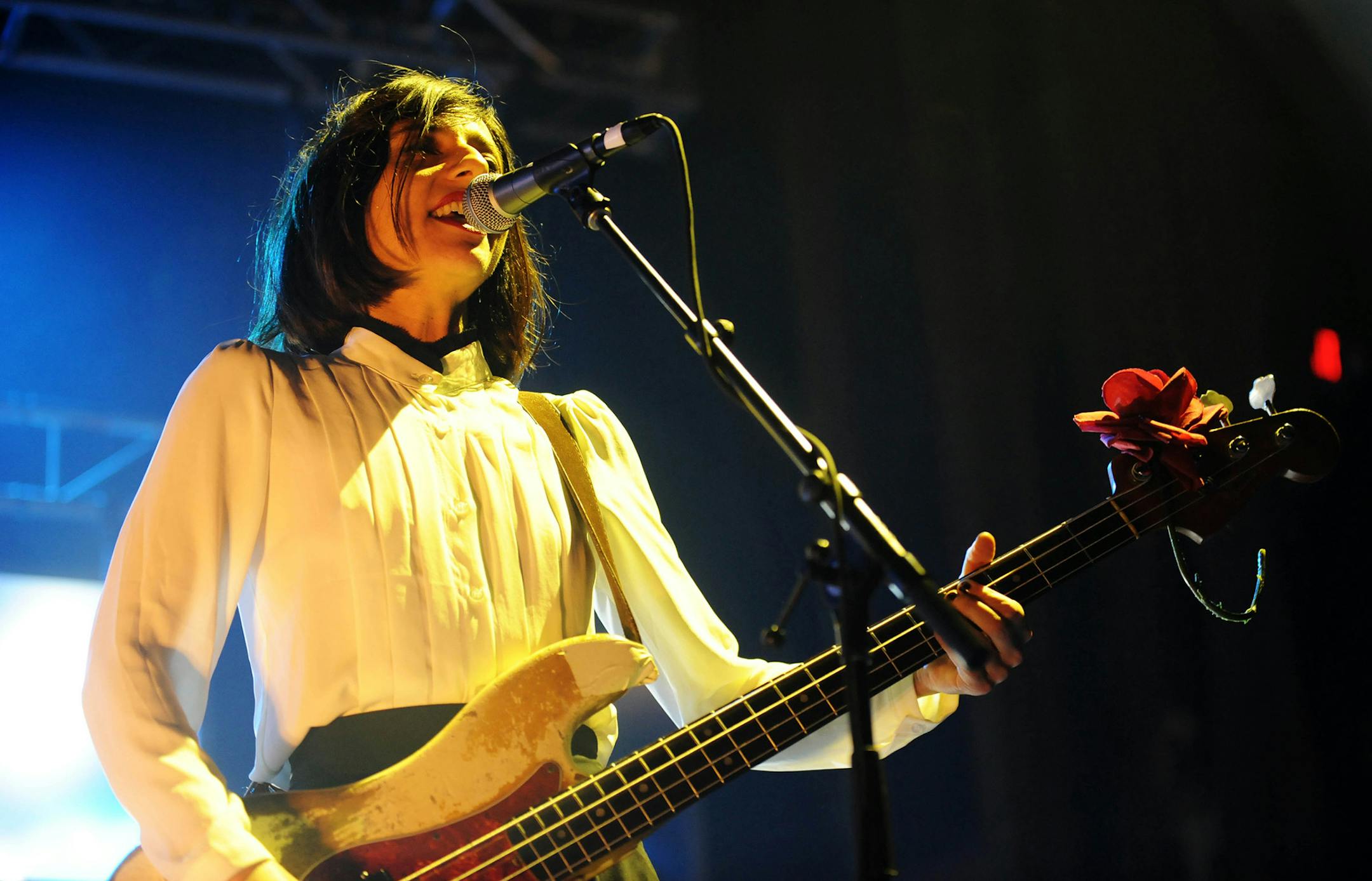 Paz Lenchantin of Pixies performing at The Tabernacle on Tuesday, Feb. 4, 2014, in Atlanta. (Photo by Robb D. Cohen/Invision/AP) ORG XMIT: INVW