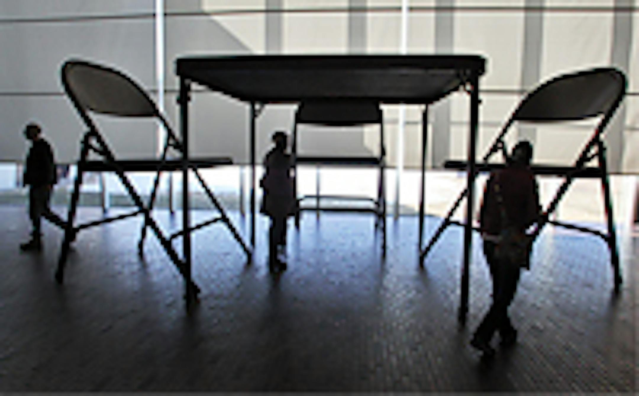 Oversize table and chairs set by Robert Therrien