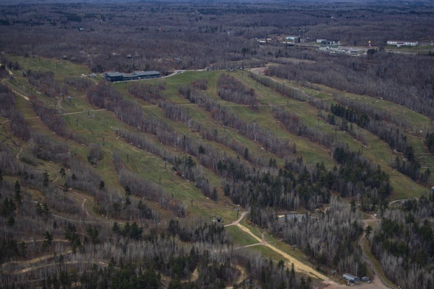 The ski slopes on Spirit Mountain in Duluth, MN as seen from an airplane on Oct. 30, 2019.