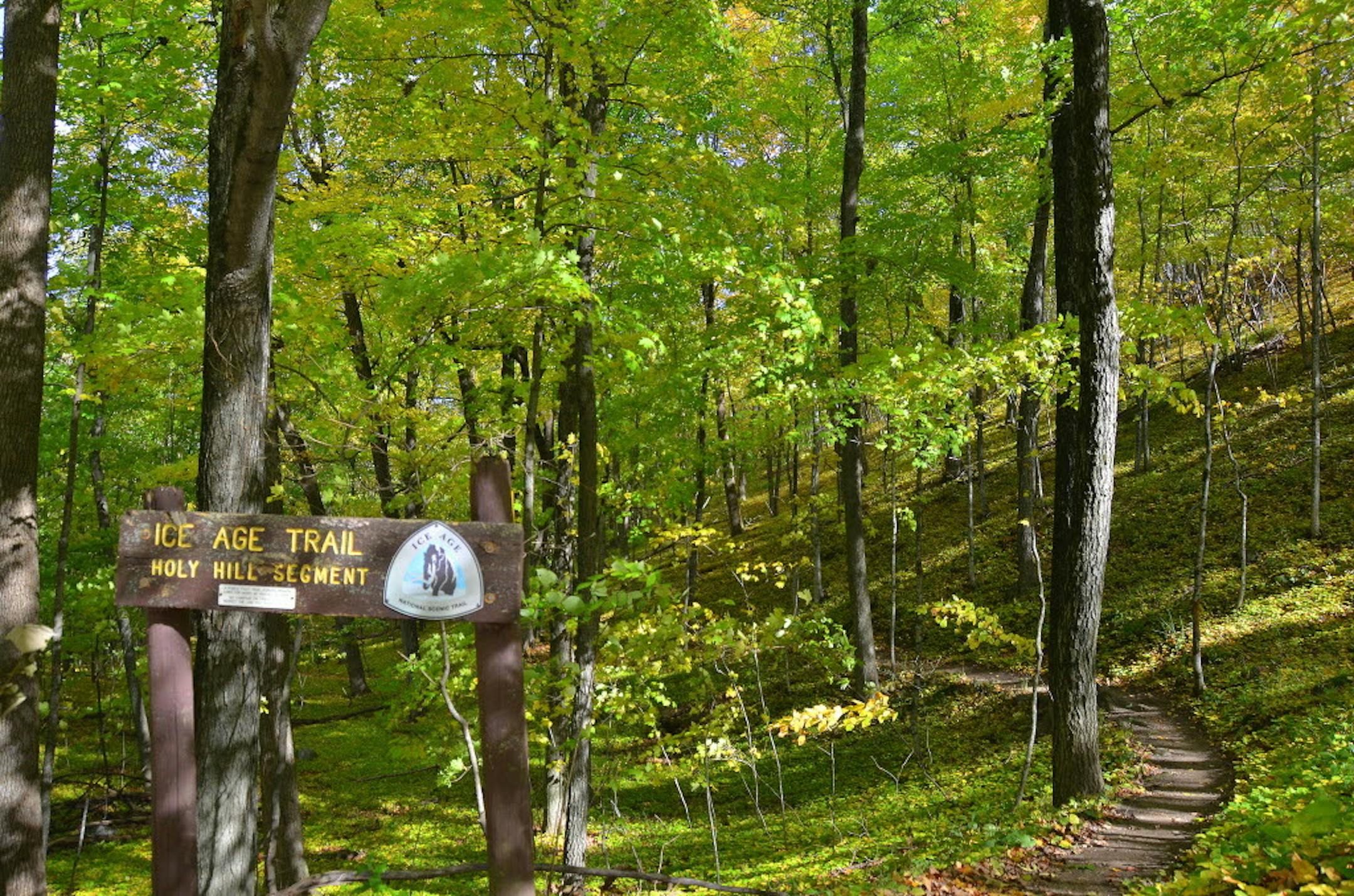 The Ice Age Trail traverses Kettle Moraine, but not only within the state forest. Here a segment passes over Holy Hill.