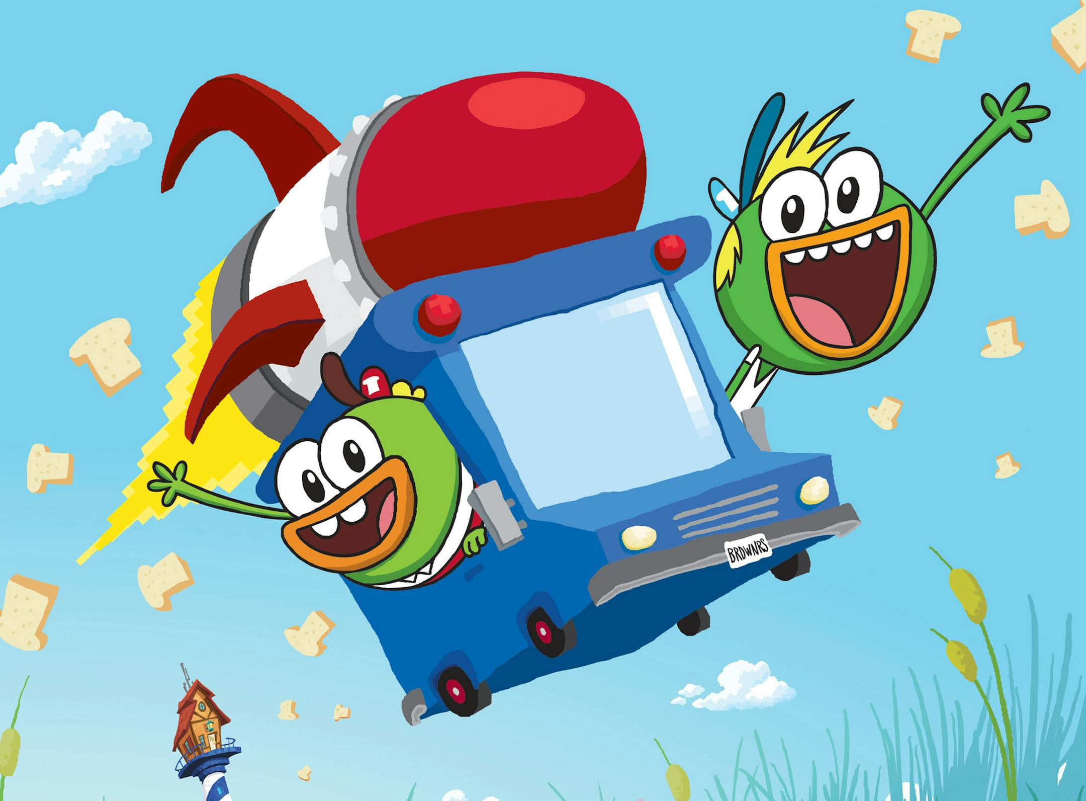 Pictured: Buhdeuce (red shorts, red hat) and SwaySway (blue shorts, blue hat) in BREADWINNERS on NICKELODEON. Photo: Nickelodeon. ¬©2014 Viacom, International, Inc. All Rights Reserved The brand-new series, Breadwinners, follows two booty-shaking ducks as they operate a bread delivery service out of their awesome, jet-fueled Rocket Van. The 20-episode series, produced by Nickelodeon Animation Studios, premieres Monday, Feb. 17, at 7:30 p.m. (ET/PT), and charts the adventures of best fr