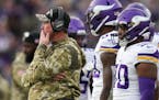 Vikings head coach Mike Zimmer watched as the Ravens tied the game in the fourth quarter Sunday