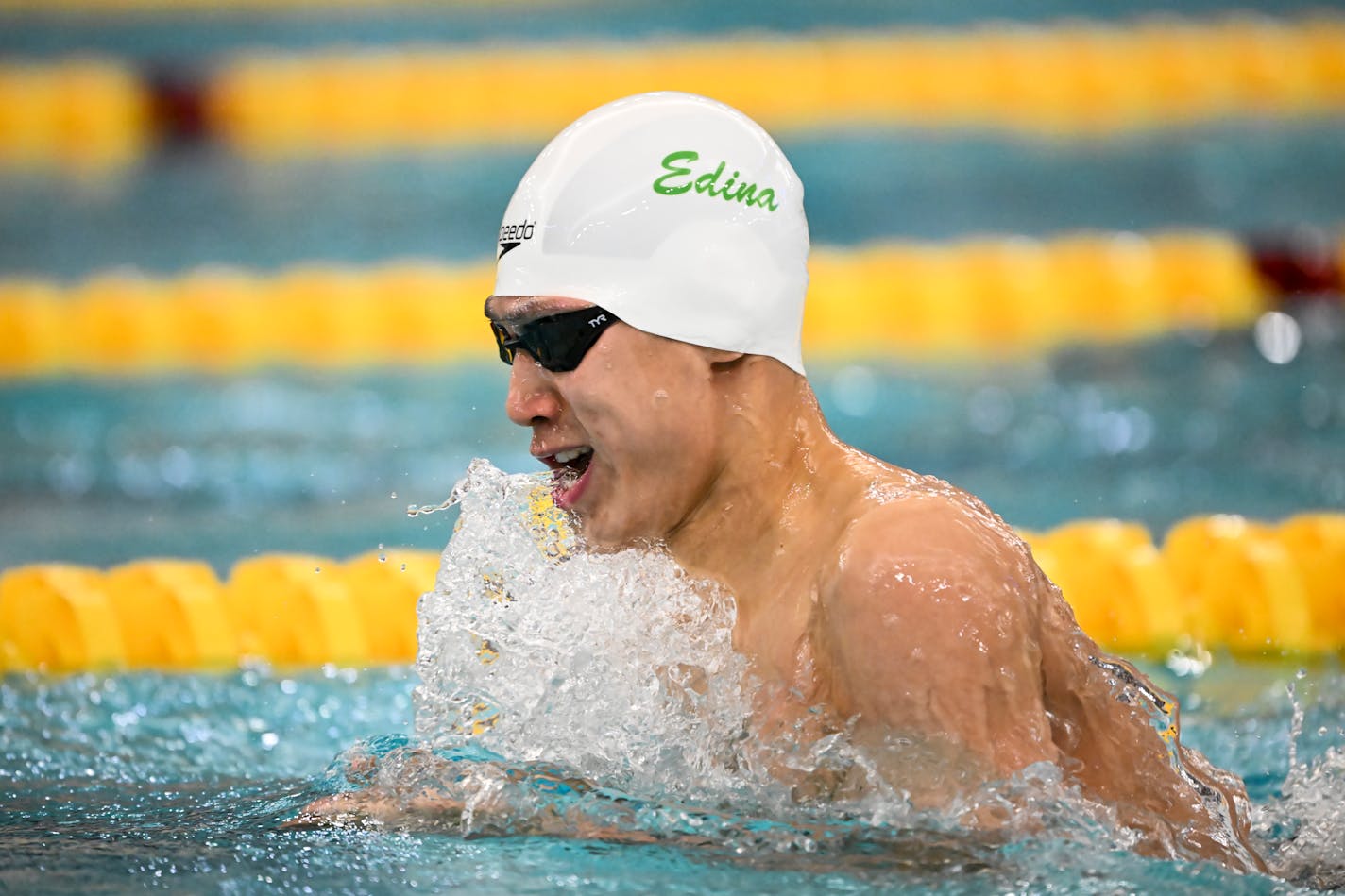 Edina's Jiarui Xue swims the freestyle in a heat of the 200 IM during the preliminaries of the Class 2A boys swimming state meet Friday, March 3, 2023 at the Jean K. Freeman Aquatic Center in Minneapolis, Minn.. Xue finished first with a time of 1:50.33. ] AARON LAVINSKY • aaron.lavinsky@startribune.com