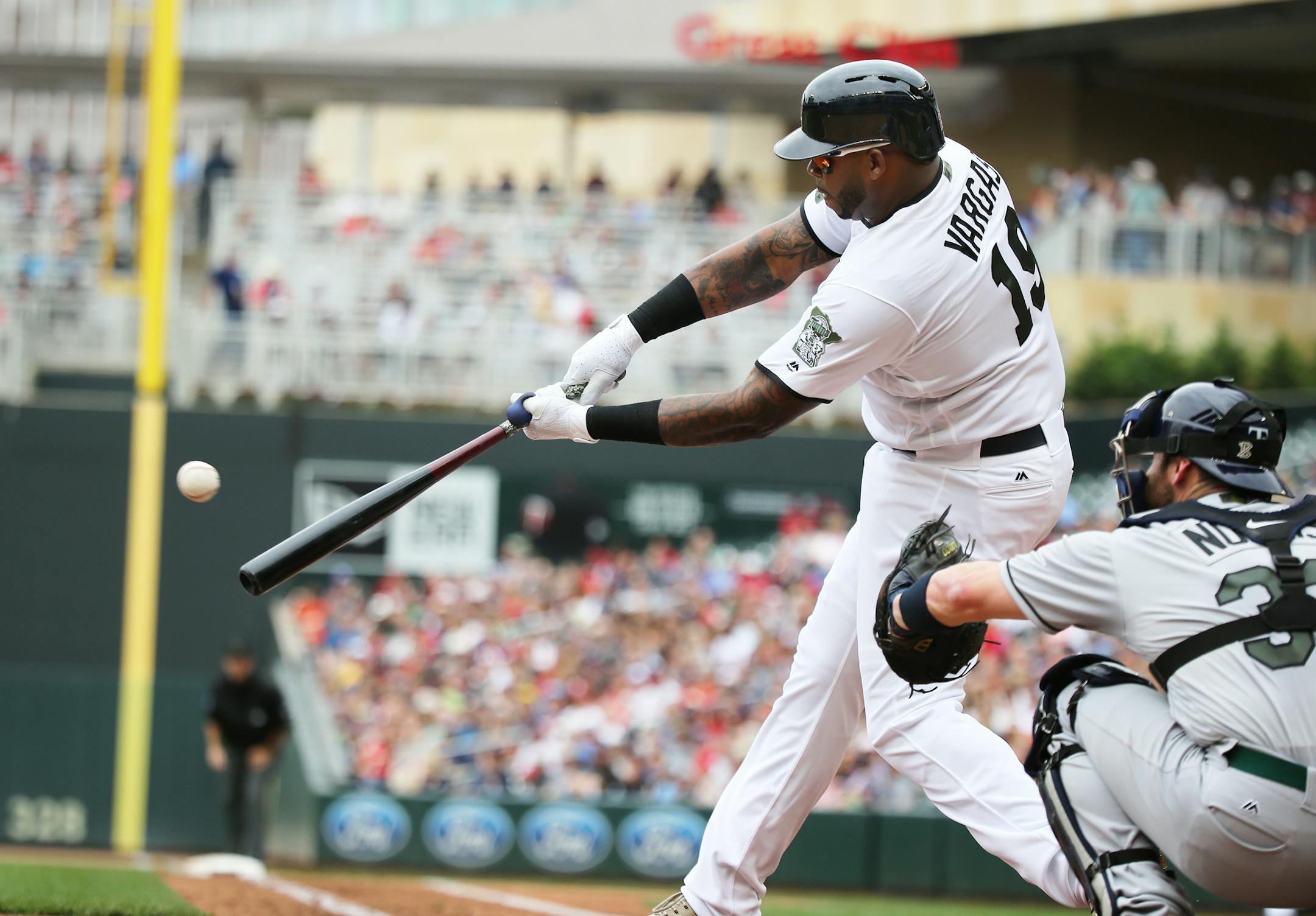 Kennys Vargas got the Twins scoring going by singling in the 2nd inning against the Tampa Bay Rays and scoring later in the inning Saturday, May 27, 2017, at Target Field in Minneapolis, MN.] DAVID JOLES � david.joles@startribune.com Tampa Bay at Twins