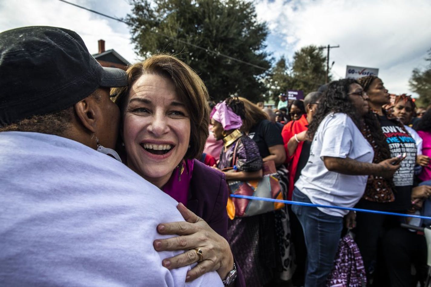 Sen. Amy Klobuchar on Sunday during the march across the Edmund Pettus Bridge in Selma, Ala. Her time in Selma gave the Minnesota Democrat a rare moment to reflect on her standing in the 2020 presidential race.