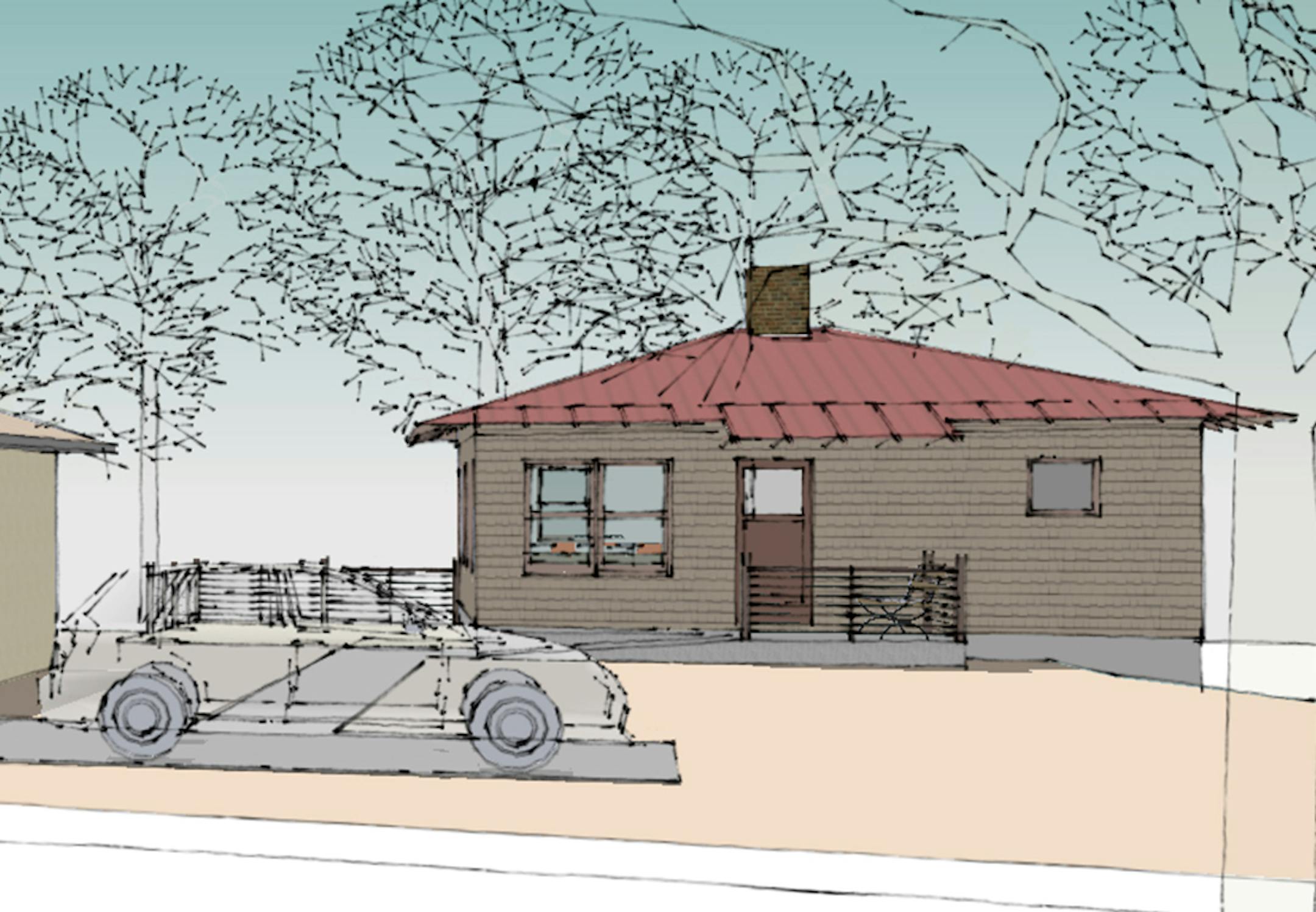 his design, by St. Paul architect Timothy Fuller, shows how an accessory dwelling unit ‚Äì in this case, a one-bedroom cottage measuring 670 square feet ‚Äì might fit into the backyard of an actual St. Anthony Park homeowner. Fuller was one of 11 architects whose conceptual designs for ADUs were displayed at a St. Anthony Park community meeting in January. Here is the source line: St. Anthony Park Community Council, Timothy Fuller Architects ORG XMIT: MIN1404181