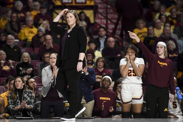 Minnesota Gophers head coach Lindsay Whalen looked on as her team turned over the ball in the fourth quarter.