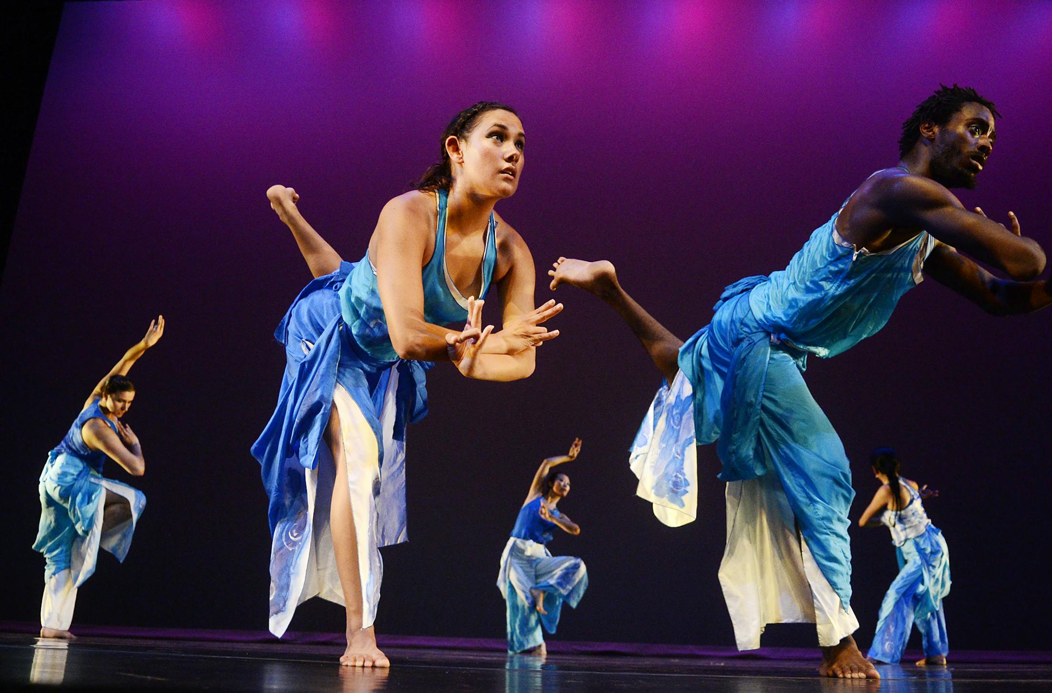 Brittany Radke, Orlando Hunter and ensemble dancers in "Mohona," by Ananya Dance Theatre.