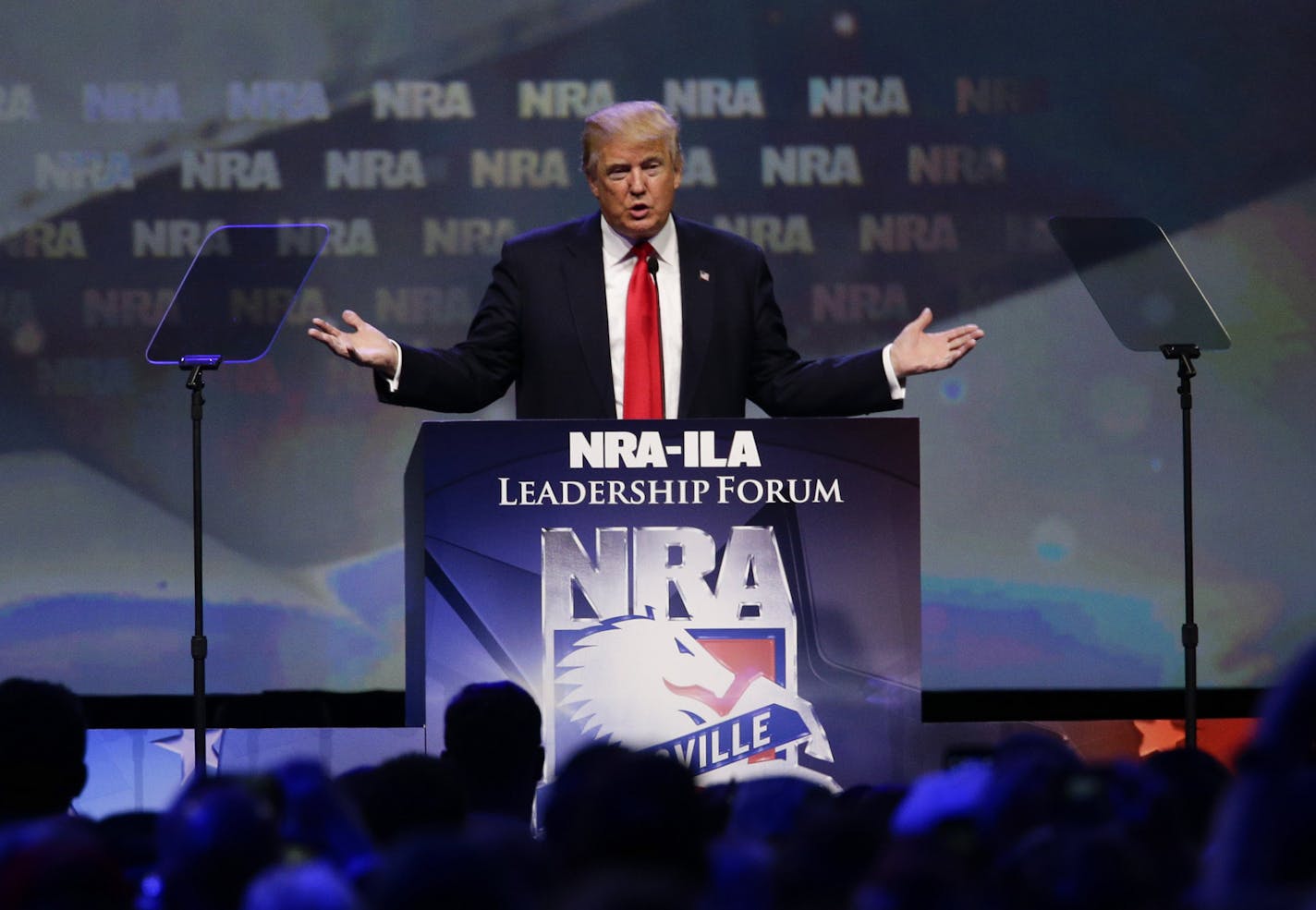 Republican presidential candidate Donald Trump speaks at the NRA Leadership Forum on Friday, May 20, 2016, in Louisville, Ky. (Mark Cornelison/Lexington Herald-Leader/TNS)