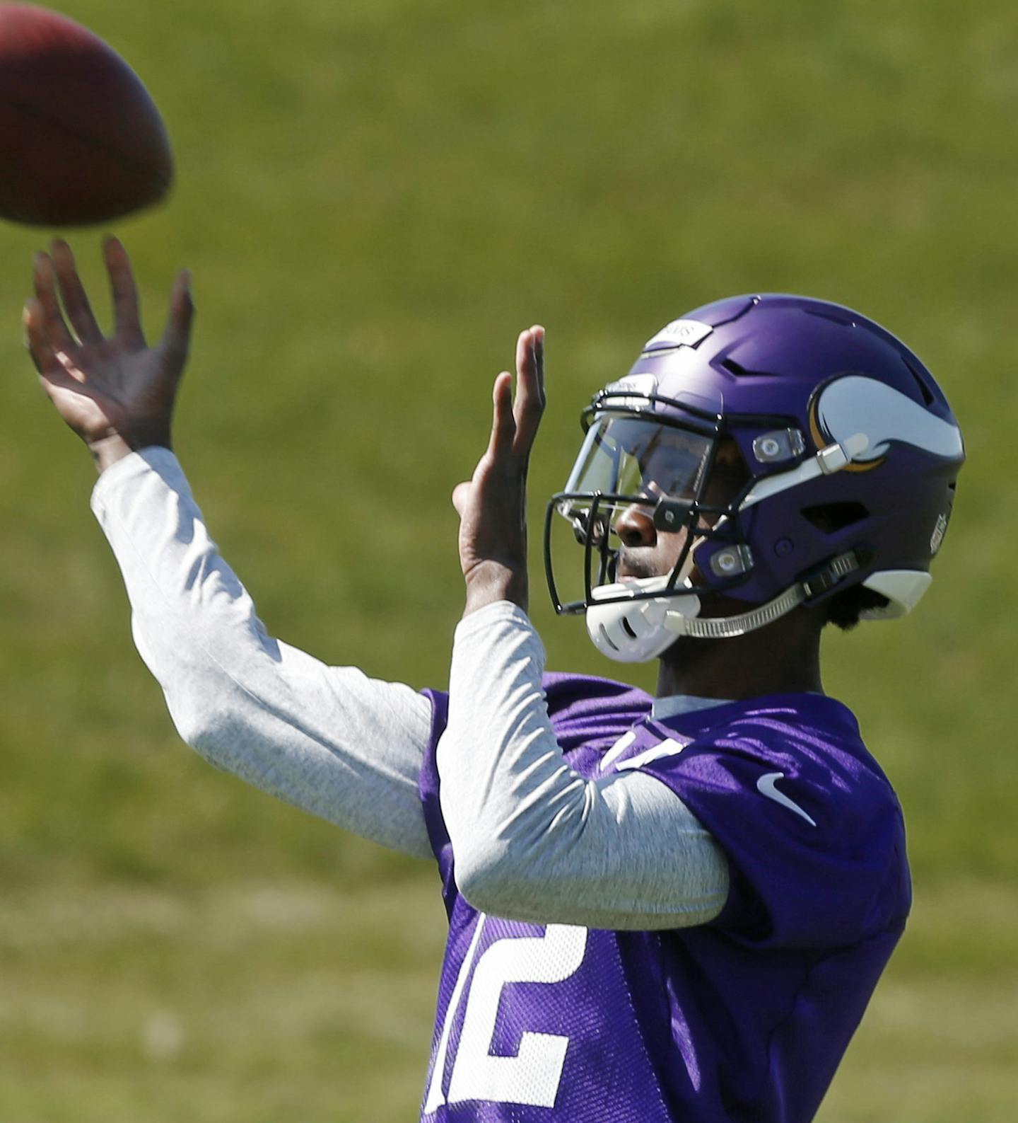 Minnesota Vikings rookie wide receiver Rodney Adams catches the ball during the NFL football team's rookies minicamp Friday, May 5, 2017, in Eden Prairie, Minn. (AP Photo/Jim Mone)