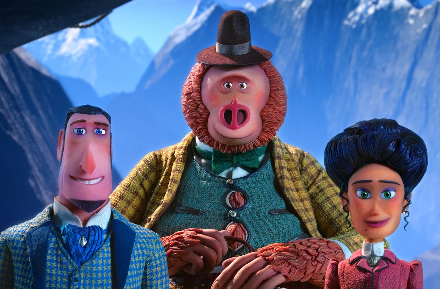 Sir Lionel Frost (voiced by Hugh Jackman), Mr. Link (Zach Galifianakis) and Adelina Fortnight (Zoe Saldana) in "Missing Link."