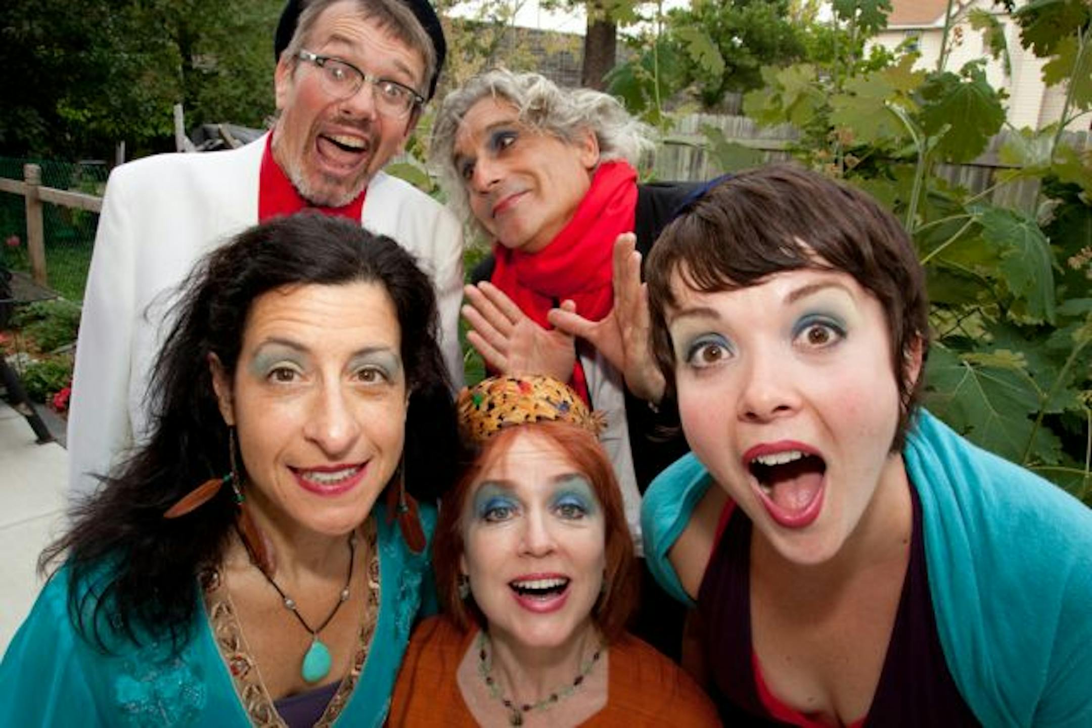 Kevin Kling and friends (Clockwise from upper left, Kevin Kling, Michael Sommers, Simone Perrin, Michelle Kinney, and Jacqueline Ultan) return to Open Eye Figure Theatre.