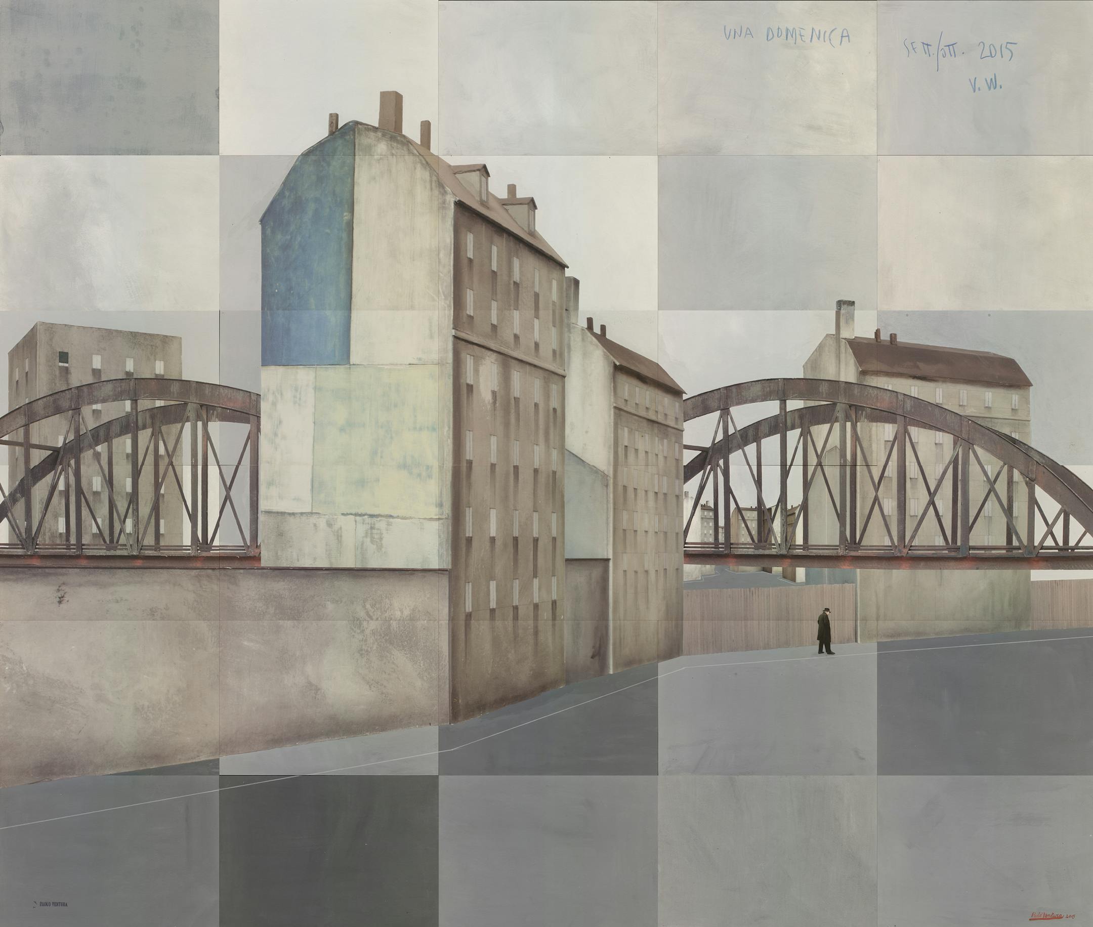 Paolo Ventura (Italian, born 1968) "Una Domenica," 2015 Unique hand painted photograph with collage 50 x 60 inches