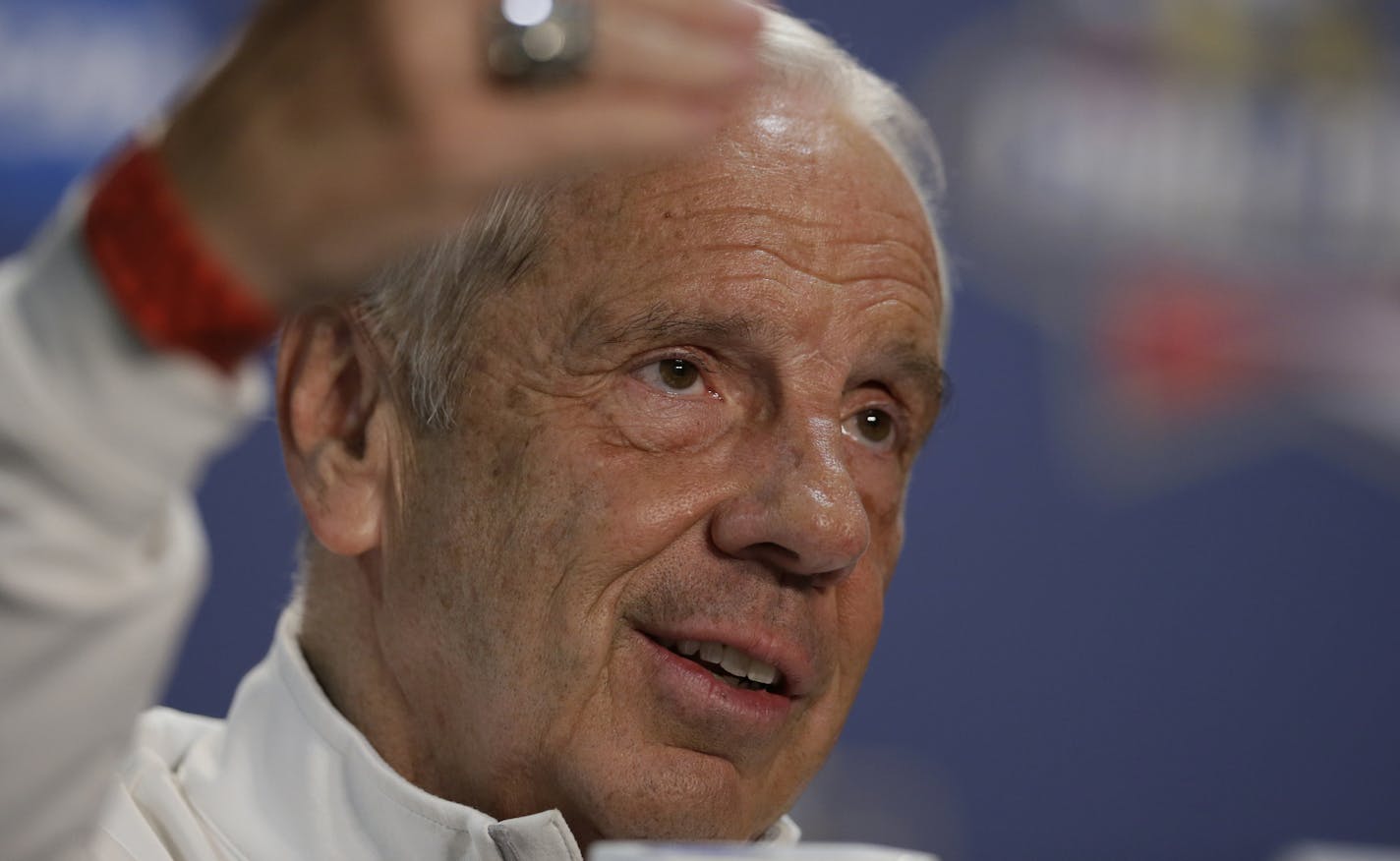 North Carolina head coach Roy Williams talks during a news conference for the NCAA Final Four tournament college basketball championship game Sunday, April 3, 2016, in Houston. North Carolina will play Villanova in the championship game on Monday. (AP Photo/Charlie Neibergall)