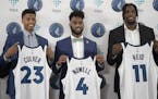 Timberwolves draft picks Jarrett Culver left , Jaylen Nowell, and undrafted rookie Naz Reid attending a news conference at Conway Community Center Jul