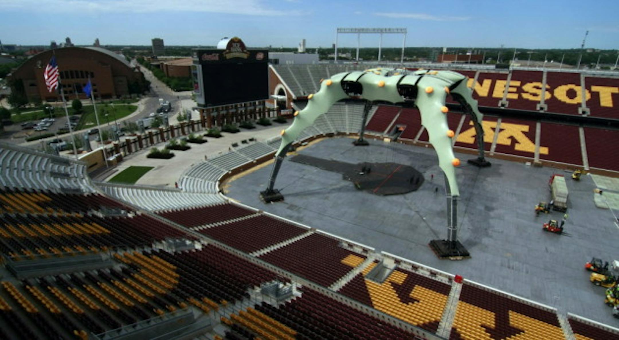 It's alive!!! U2's stage production rose above TCF Bank Stadium on Wednesday. / Photo by Tom Sweeney, Star Tribune