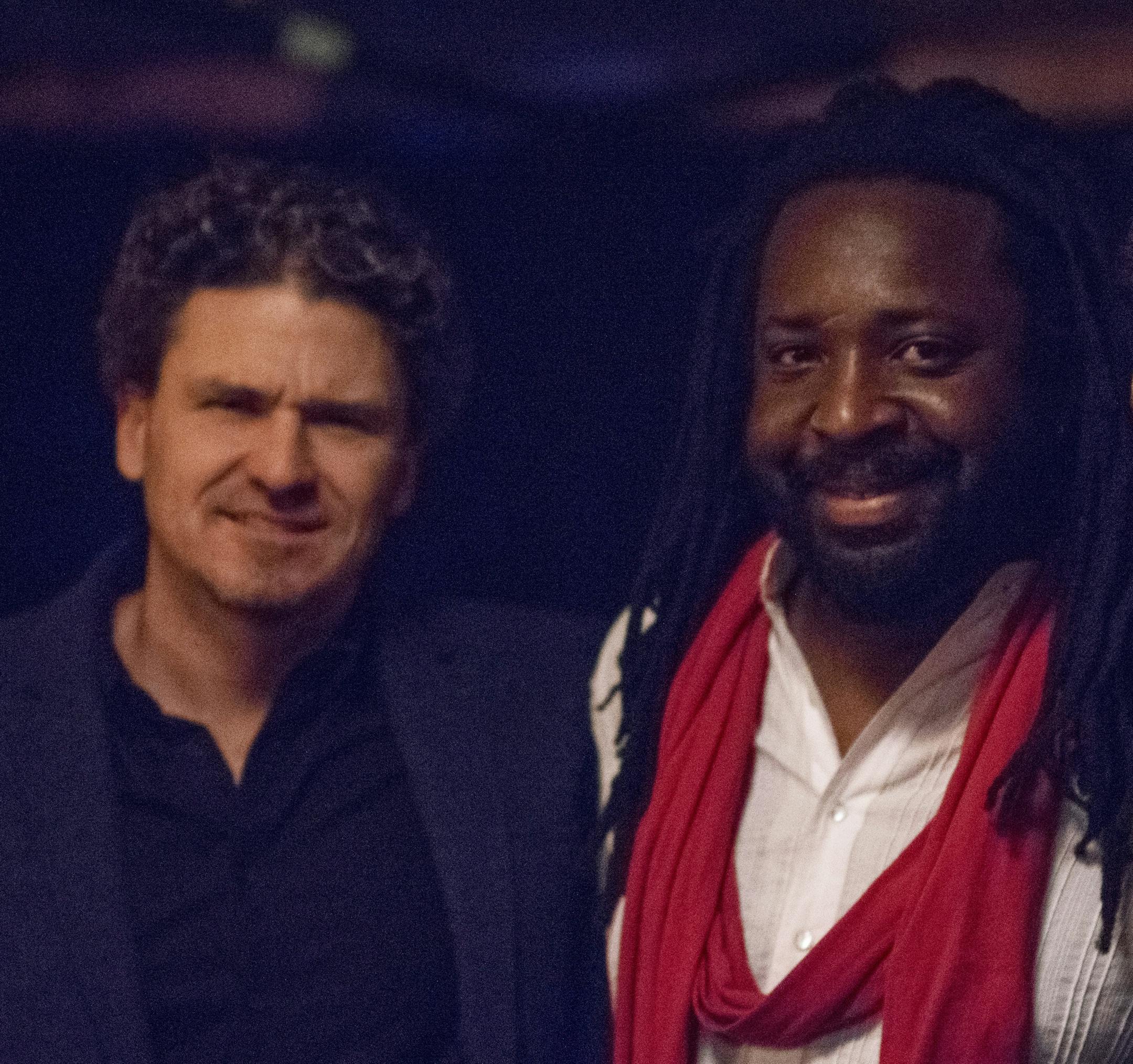 Dave Eggers, Marlon James and another guy at Central Presbyterian Church.