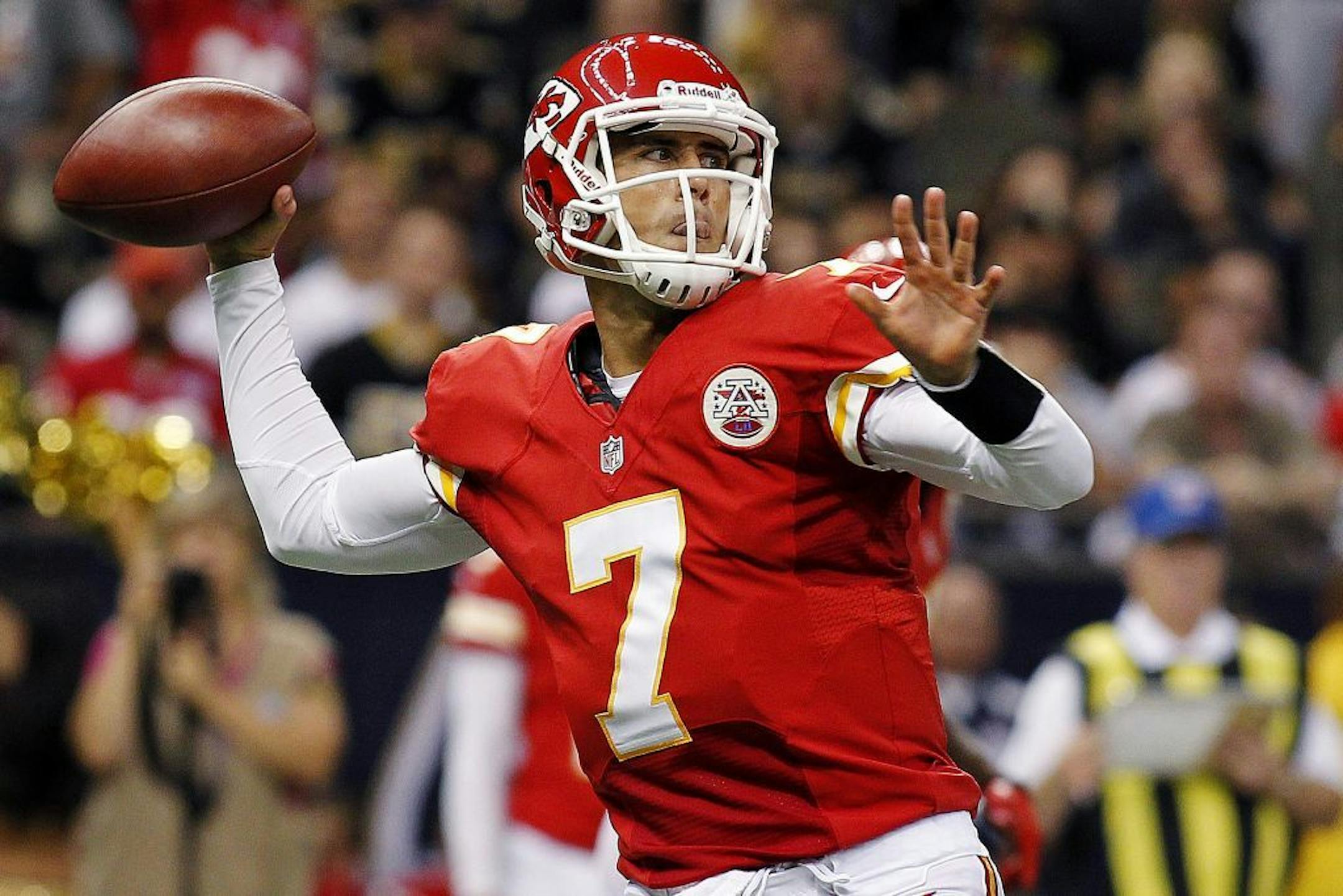 Kansas City Chiefs quarterback Matt Cassel passes in the first half against the New Orleans Saints on Sunday, Sept. 23, 2012.