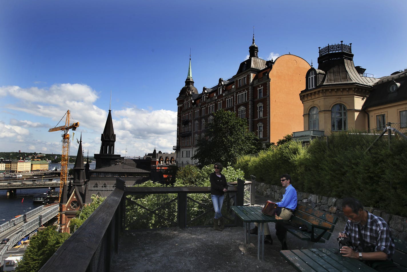 A scene from a hill in the Sodermalm neighborhood of Stockholm, Sweden, overlooking the water, across from Old Town Saturday, June 30, 2012. ](DAVID JOLES/STARTRIBUNE) djoles@startribune.com Travel story on Sweden.]