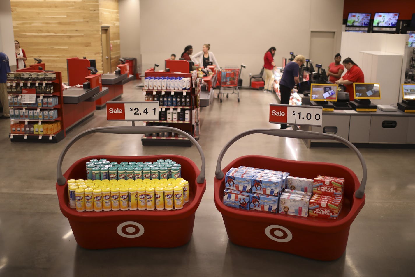 Target has added staffing hours at its stores to increase the amount of cleaning that is done. Show here is the checkout area at the downtown Minneapolis store. (JEFF WHEELER/Star Tribune)