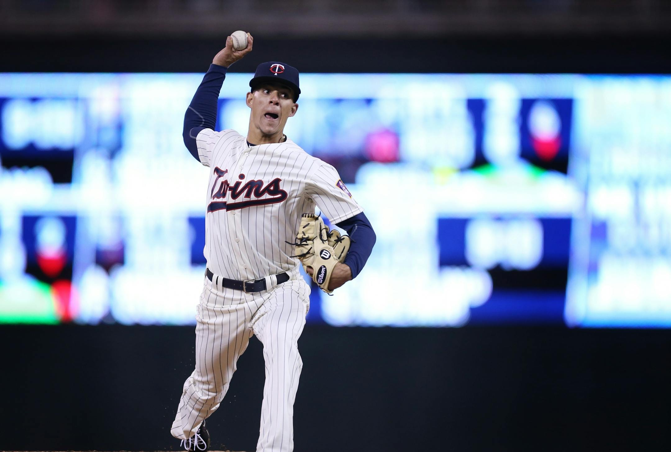 Minnesota Twins starting pitcher Jose Berrios (17) pitches.