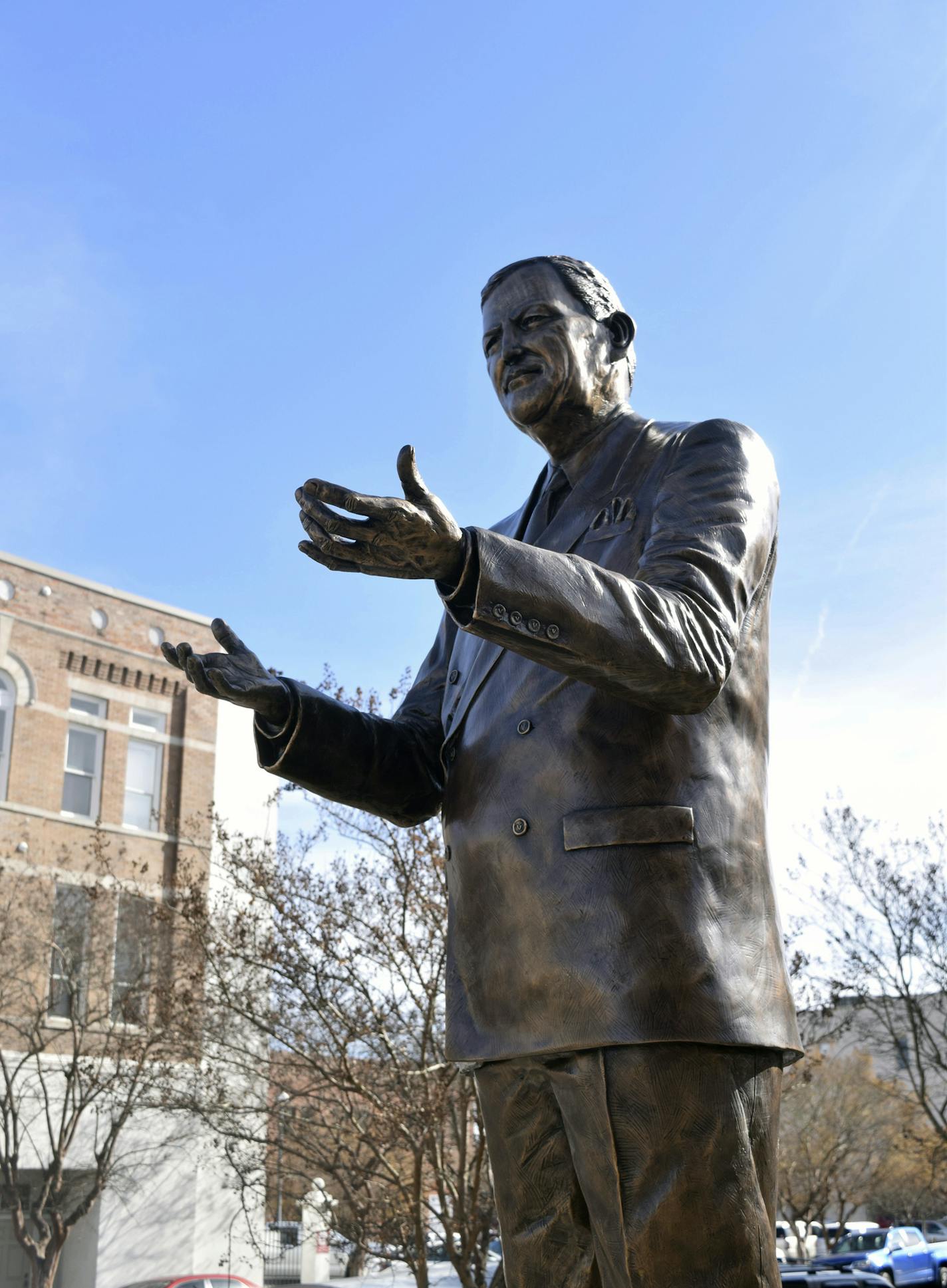 A bronze statue of slain civil rights leader Vernon Dahmer is seen, Tuesday, Dec. 3, 2019, at Forrest County Courthouse in Hattiesburg, Miss. (Lici Beveridge/Hattiesburg American via AP)