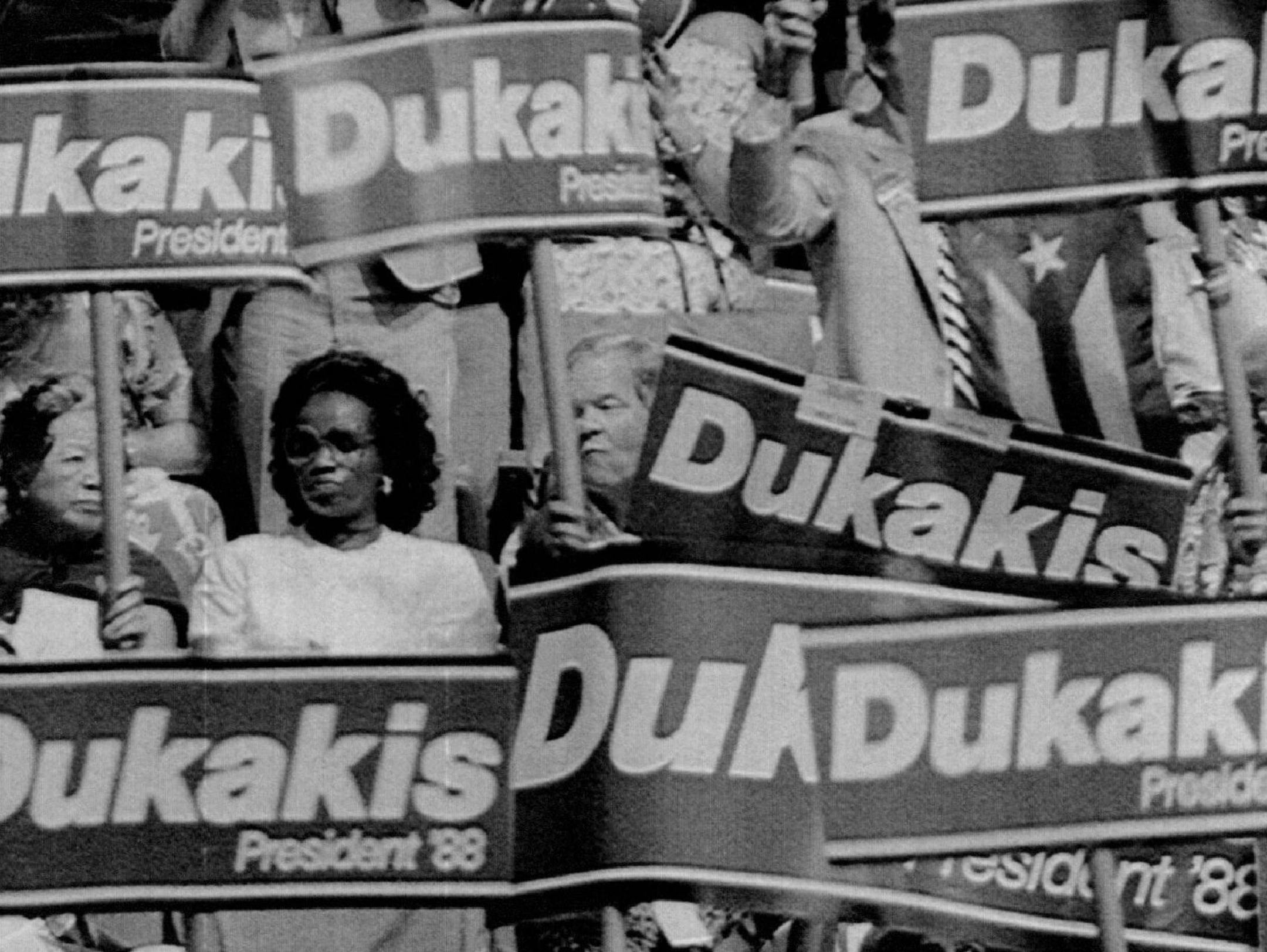July 19, 1988 BANNERS EVERYWHERE--Delegates to the Democratic National Convention wave Dukakis banners during a floor demonstration Tuesday night in Atlanta. Ron Edmonds, AP Colorphoto