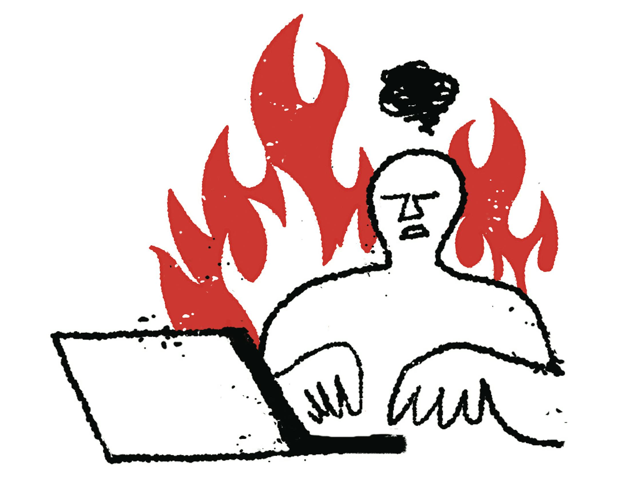 Tim Gough, special to the Star Tribune Spot illustration for a story on why we are so quick to anger computer, person, flames, angry, outrage, internet, fire