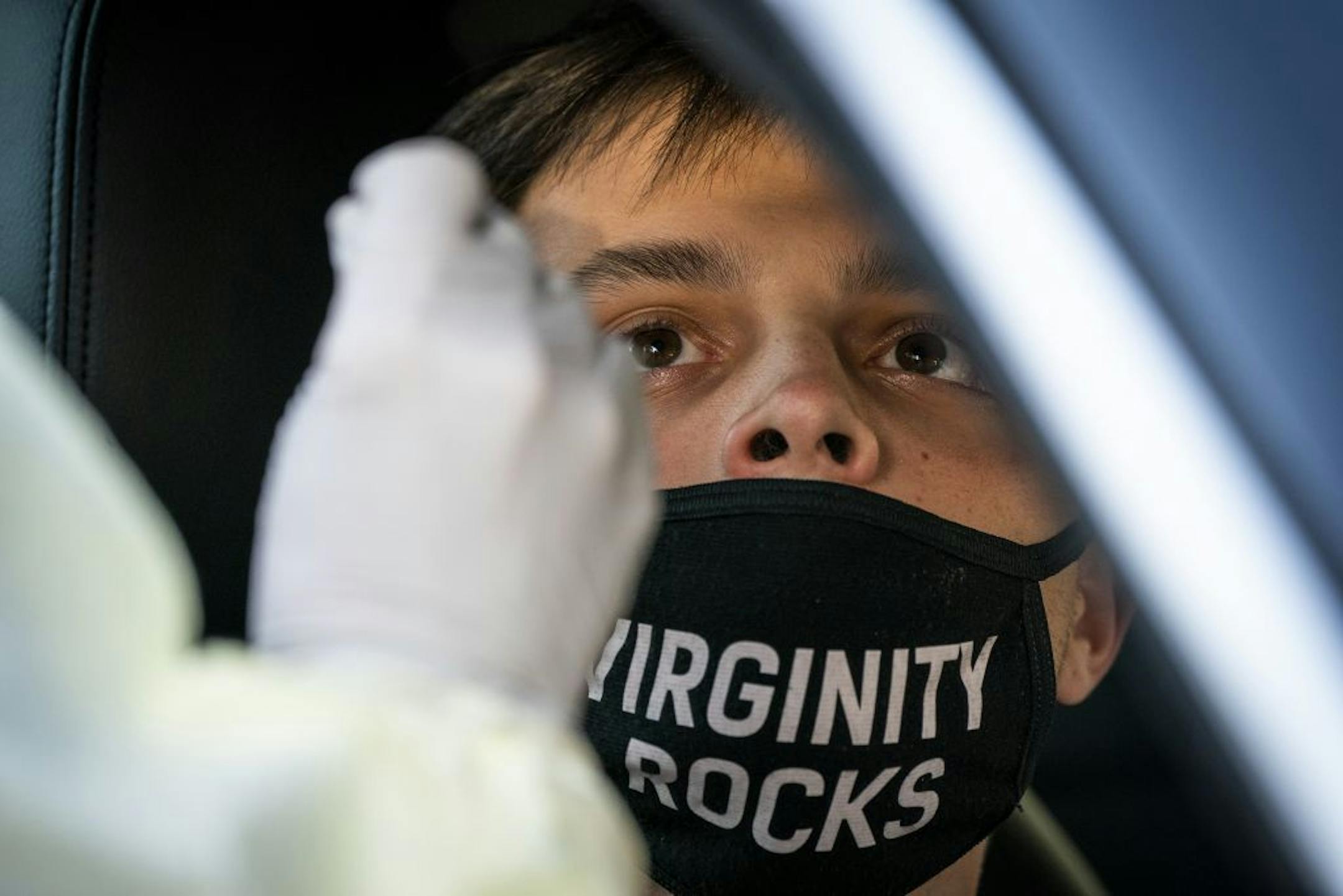 Antonio Riemann, 20, of Brooklyn Center was tested at the drive-through COVID-19 testing site at North Memorial Health in Robbinsdale.