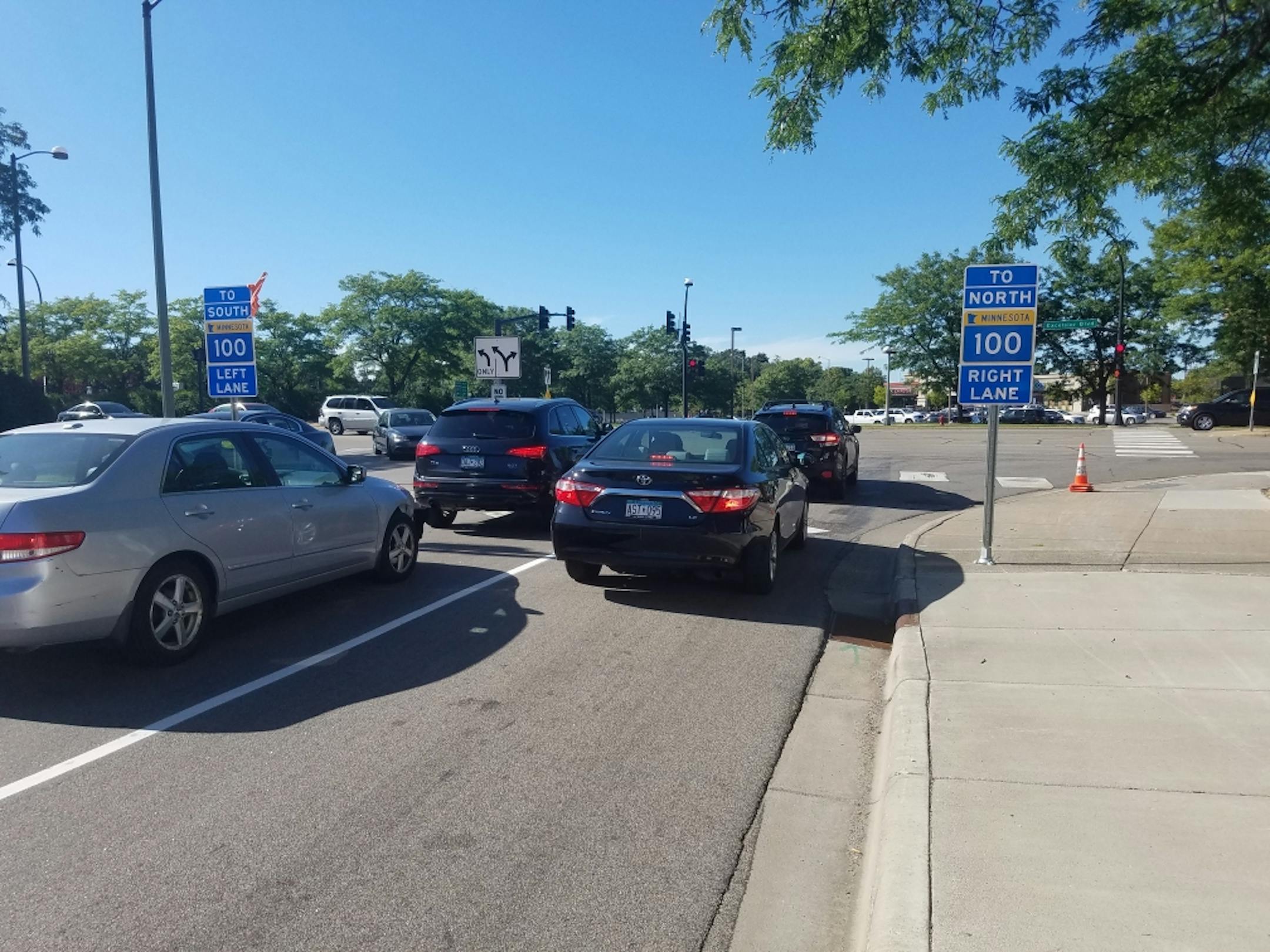 Drivers used new left turn lanes on northbound Wooddale Avenue at Excelsior Boulevard in St. Louis Park on Wednesday Sept. 4.