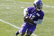 Minnesota Vikings rookie wide receiver Rodney Adams runs a route during the NFL football team rookies minicamp Friday, May 5, 2017, in Eden Prairie, M