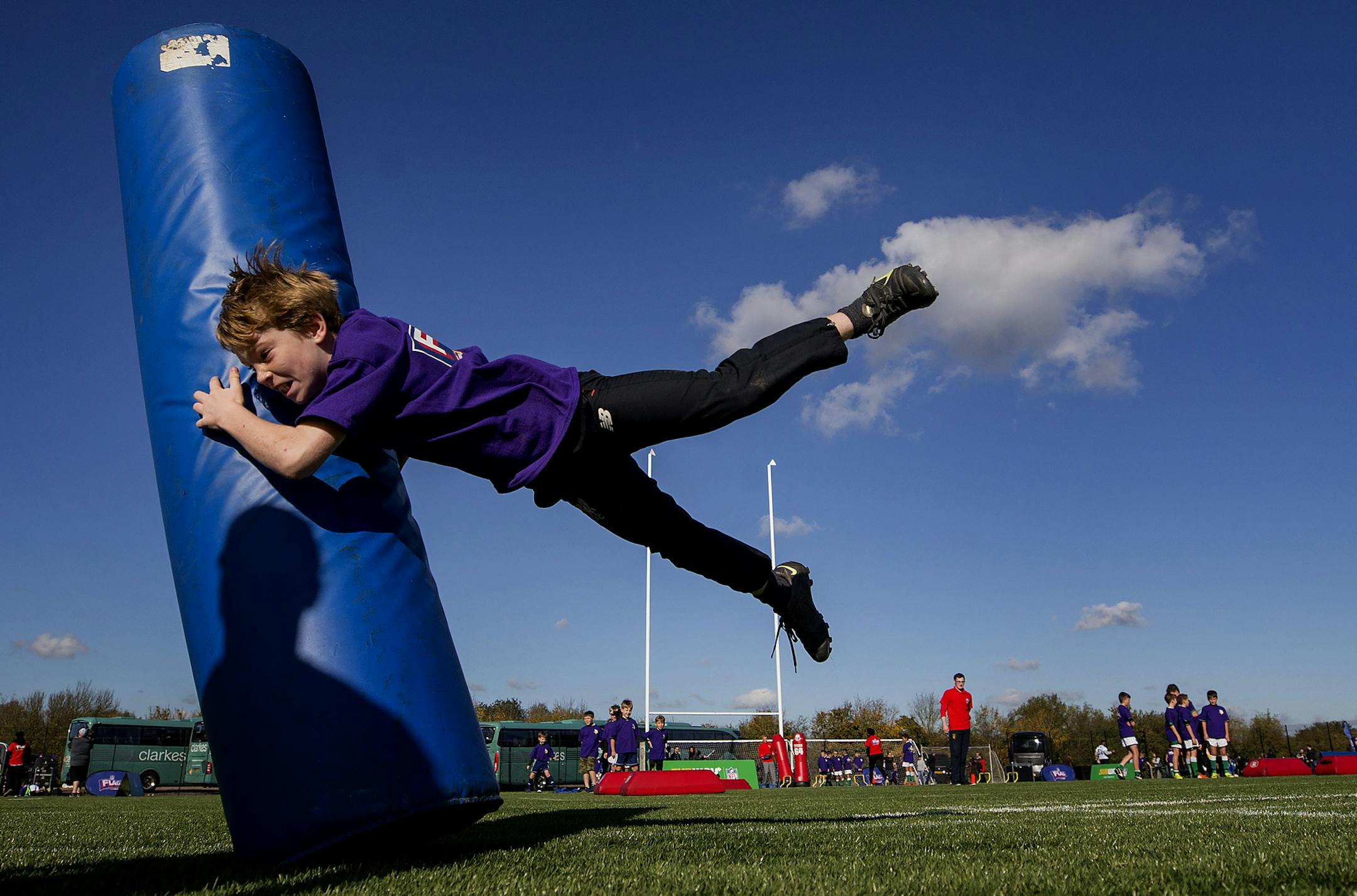 A young athlete worked on tackling drills during a NFL FLAG event after Minnesota Vikings practice at the London Irish Training Ground. ] CARLOS GONZALEZ &#x2022; cgonzalez@startribune.com - October 27, 2017, London, England, UK, NFL, Minnesota Vikings vs. Cleveland Browns, Practice, London Irish Training Ground