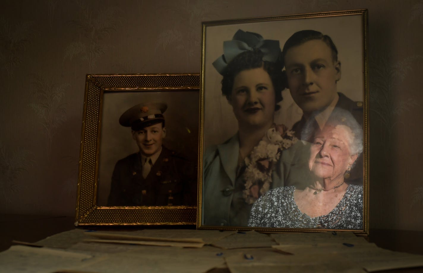 In this portrait, Catherine Tauer was reflected in a photo of her and her late husband, Jerry Jacobsen, Wednesday afternoon in Tauer's kitchen. ] AARON LAVINSKY &#xef; aaron.lavinsky@startribune.com Jerry Jacobsen is finally coming home to Minnesota after he went missing more than 70 years ago. For all these years, the Army staff sergeant was presumed dead after he went missing in action in a World War II battle in France. And yet all these years, the woman who married him has searched for answe