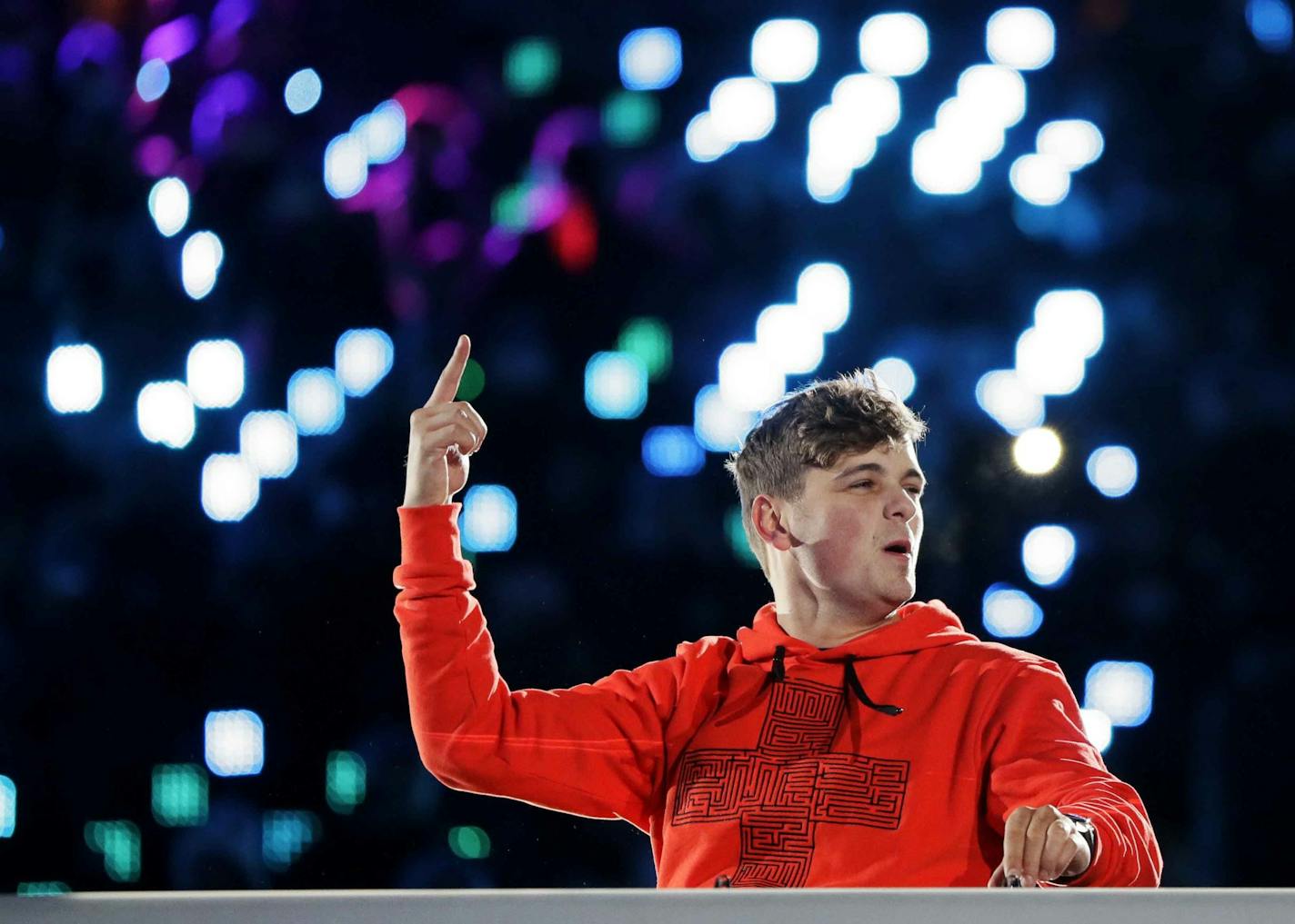 DJ Martin Garrix performs during the closing ceremony of the 2018 Winter Olympics in Pyeongchang, South Korea, Sunday, Feb. 25, 2018. (AP Photo/Kirsty Wigglesworth) ORG XMIT: OLY492