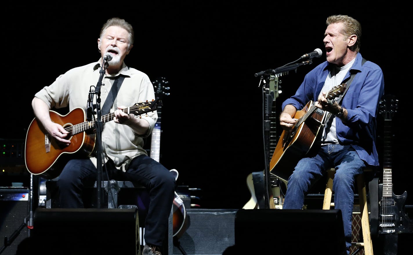 Don Henley and Glenn Frey opened The Eagles concert at Target Center with "Saturday Night". ] CARLOS GONZALEZ cgonzalez@startribune.com September 18, 2013, Minneapolis, Minn., Target Center, The Eagles in concert