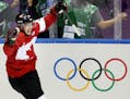Sidney Crosby (87) celebrated after scoring a goal in the second period. Canada beat Sweden by a final score of 3-0 to win the gold medal.