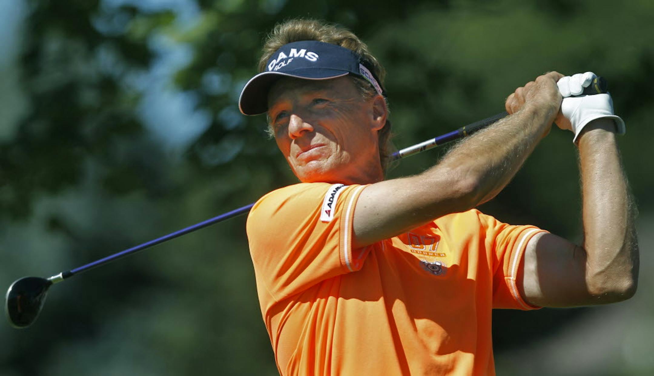 Bernhard Langer tees off on the 16th hole.