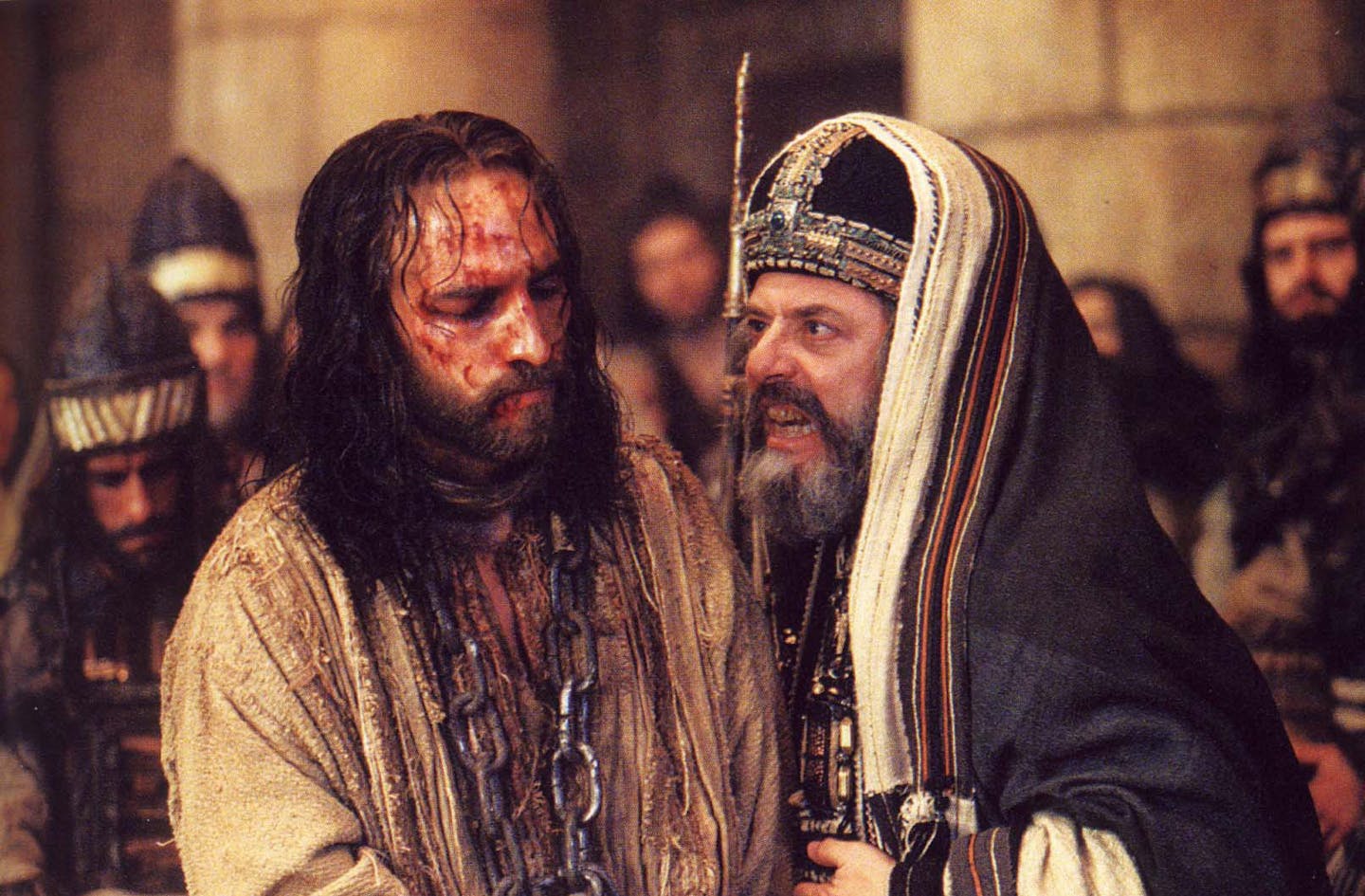 Jim Caviezel, left, as Jesus, and Mattia Sbragia star in"The Passion of the Christ."