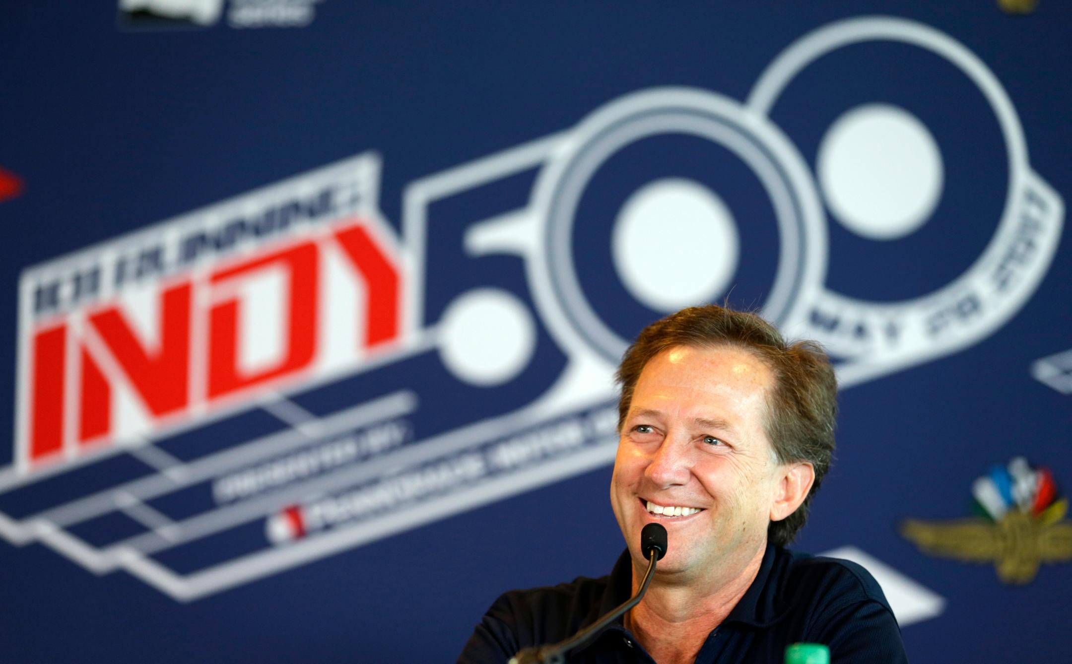 John Andretti speaks during a press conference at Indianapolis Motor Speedway in 2017.