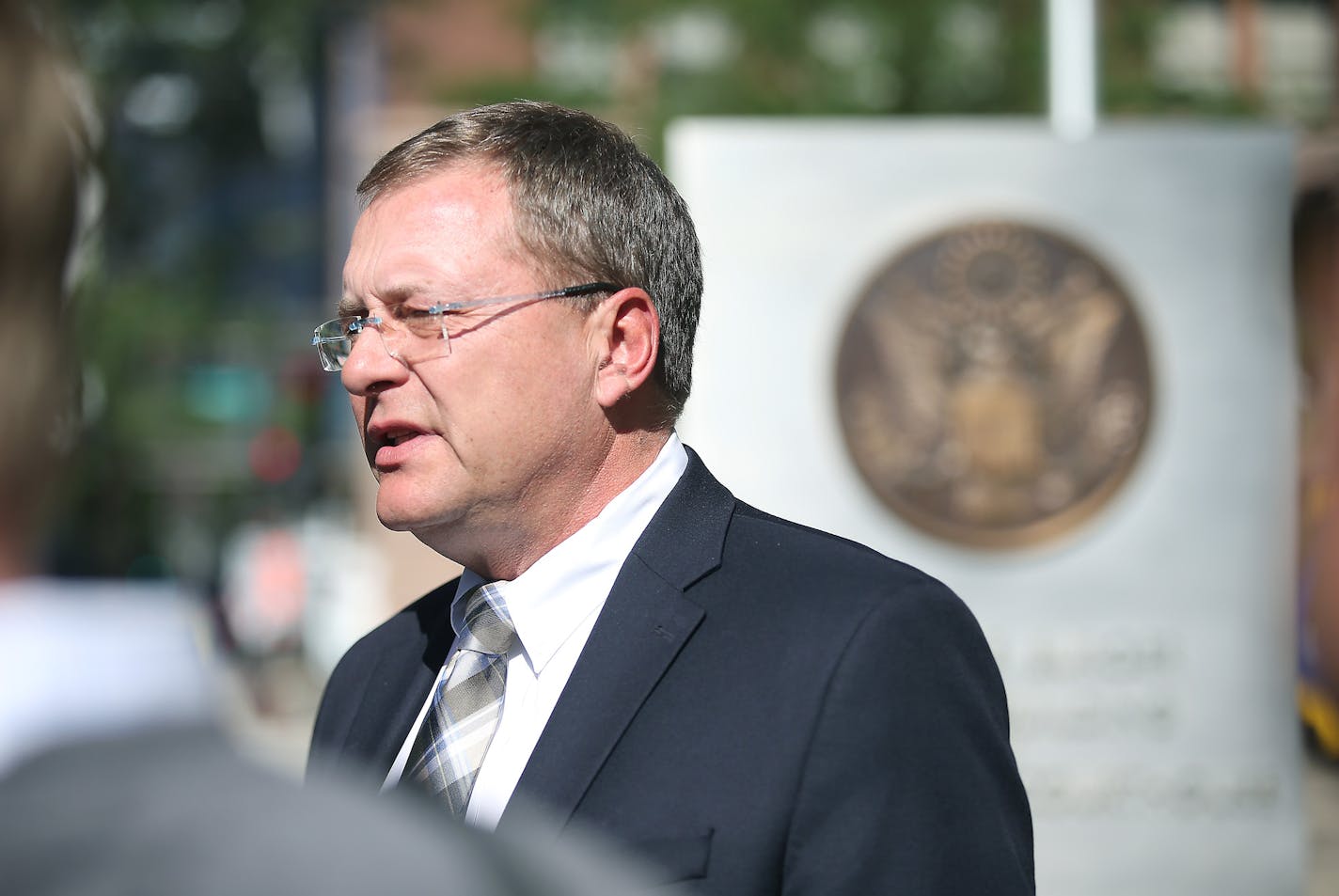 Dan Gustafson, the plaintiff attorney for the sex offender patients, addressed a press conference after leaving the Federal Courthouse, Wednesday, September 30, 2015 in St. Paul, MN. Arguments were made why the MSOP is or is not unconstitutional, and what the state should do to fix it. ] (ELIZABETH FLORES/STAR TRIBUNE) ELIZABETH FLORES &#x2022; eflores@startribune.com