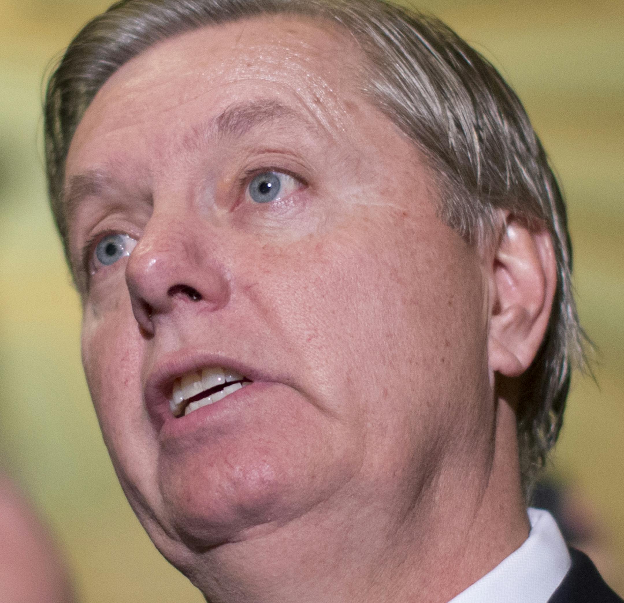 Sen. Lindsey Graham, R-S.C., speaks with reporters on Capitol Hill, Wednesday, Oct. 16, 2013, in Washington. Time is growing short for Congress to prevent a threatened Treasury default and stop a partial government shutdown. (AP Photo/Carolyn Kaster)