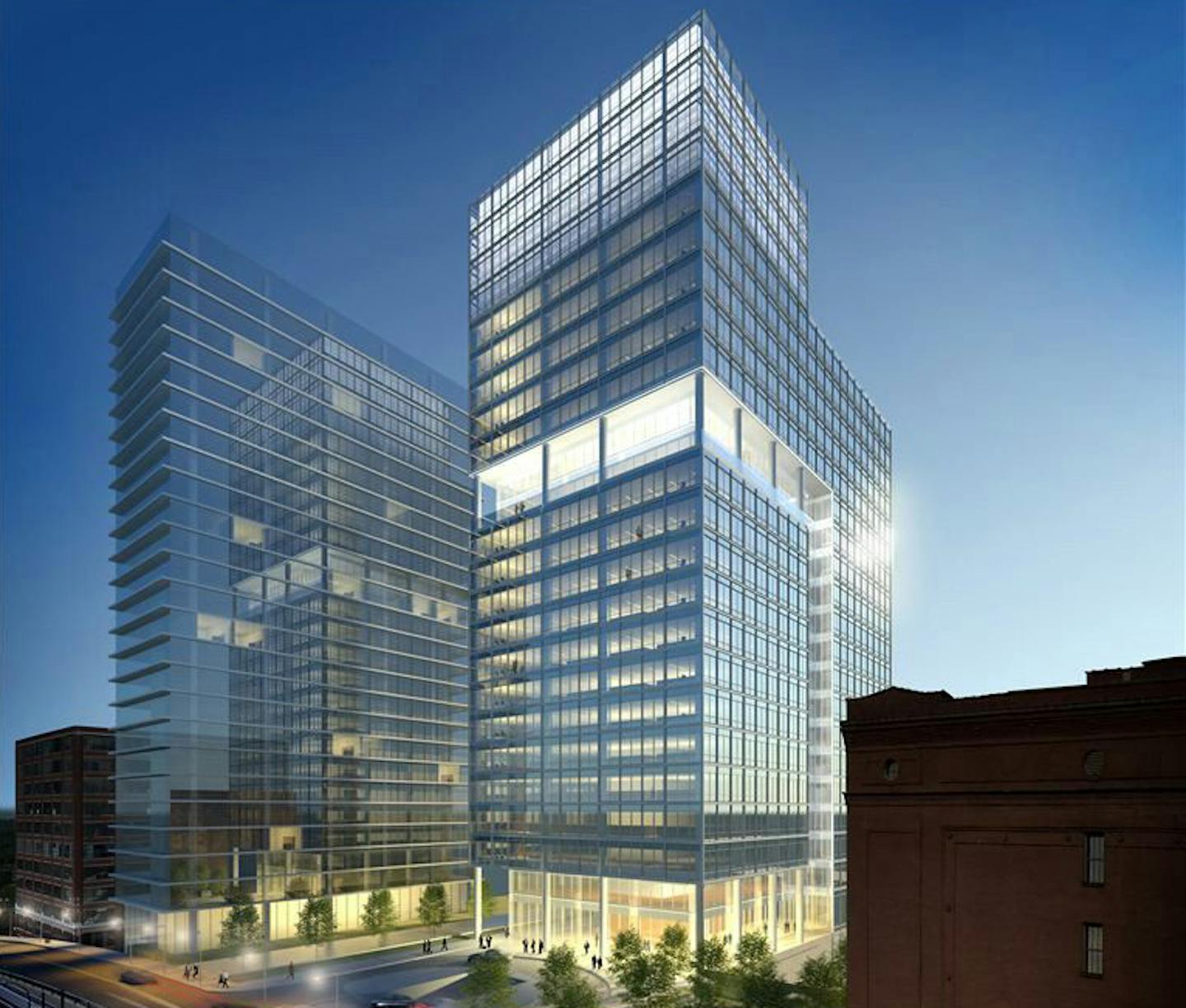 The proposed 350 North Fifth office building includes a two-story atrium.