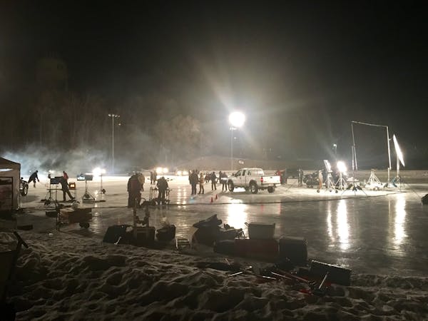 Crews film a Coors Light TV commercial in Wayzata's Klapprich Park in February 2017.