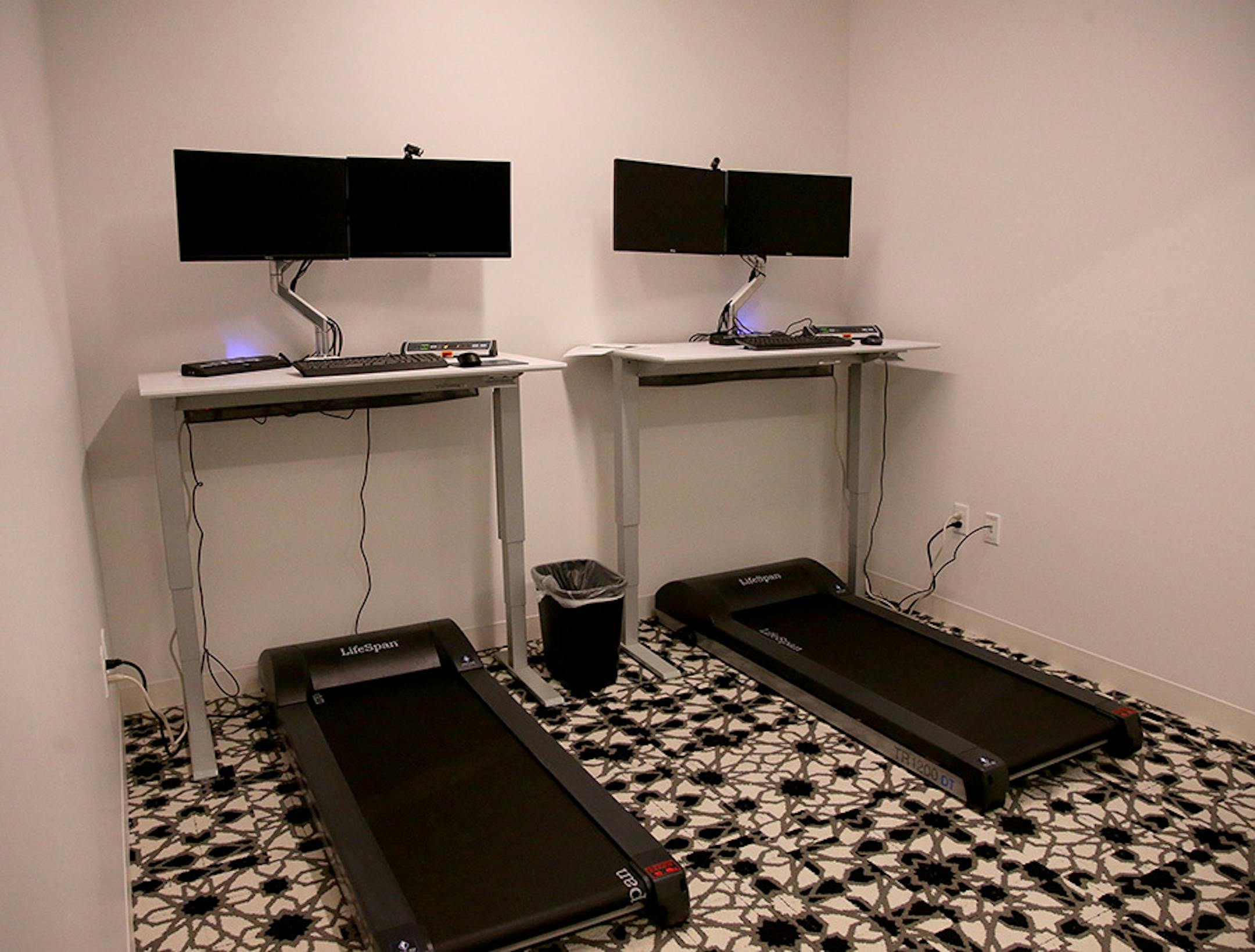 There are a number of treadmill work stations on the newly redesigned fourth floor.