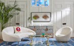 Jonathan Adler’s Wondrium decorating series emphasizes expressing your own personality in your home. Here, his Ether curved sofa with stiletto legs 