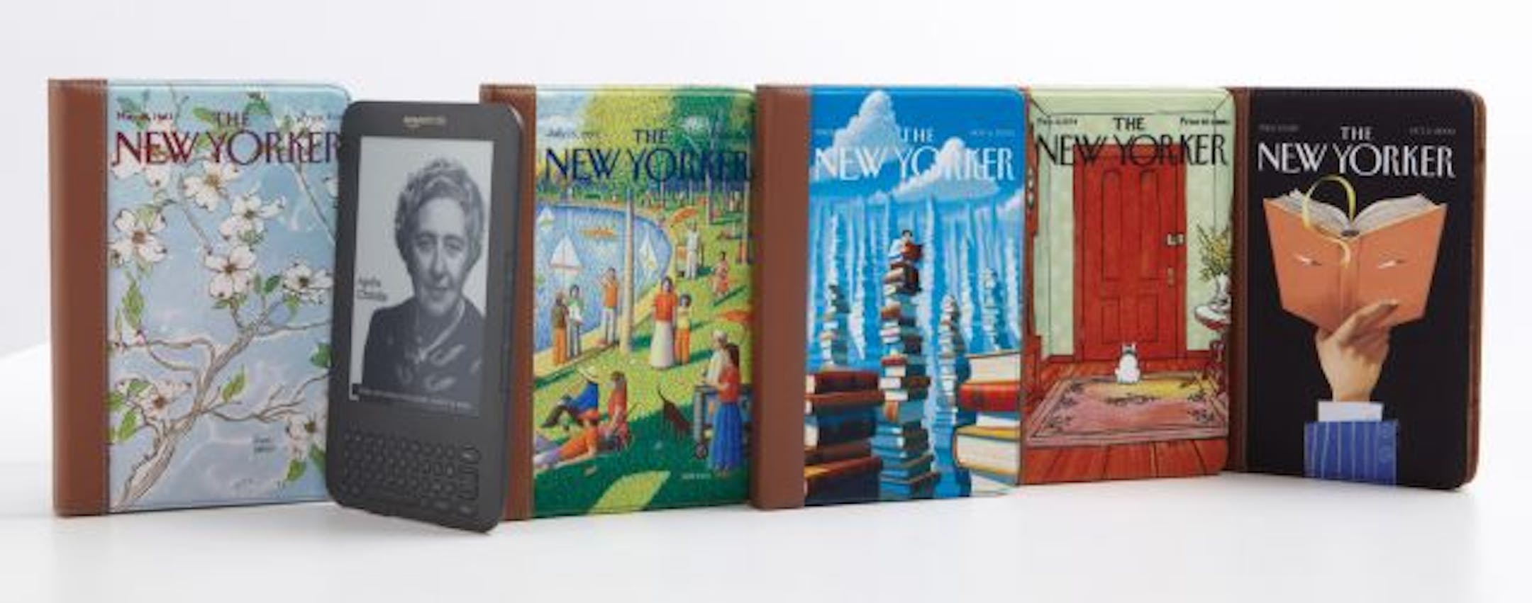 M-Edge's Kindle jackets featuring New Yorker magazine covers are a fashionable fix.